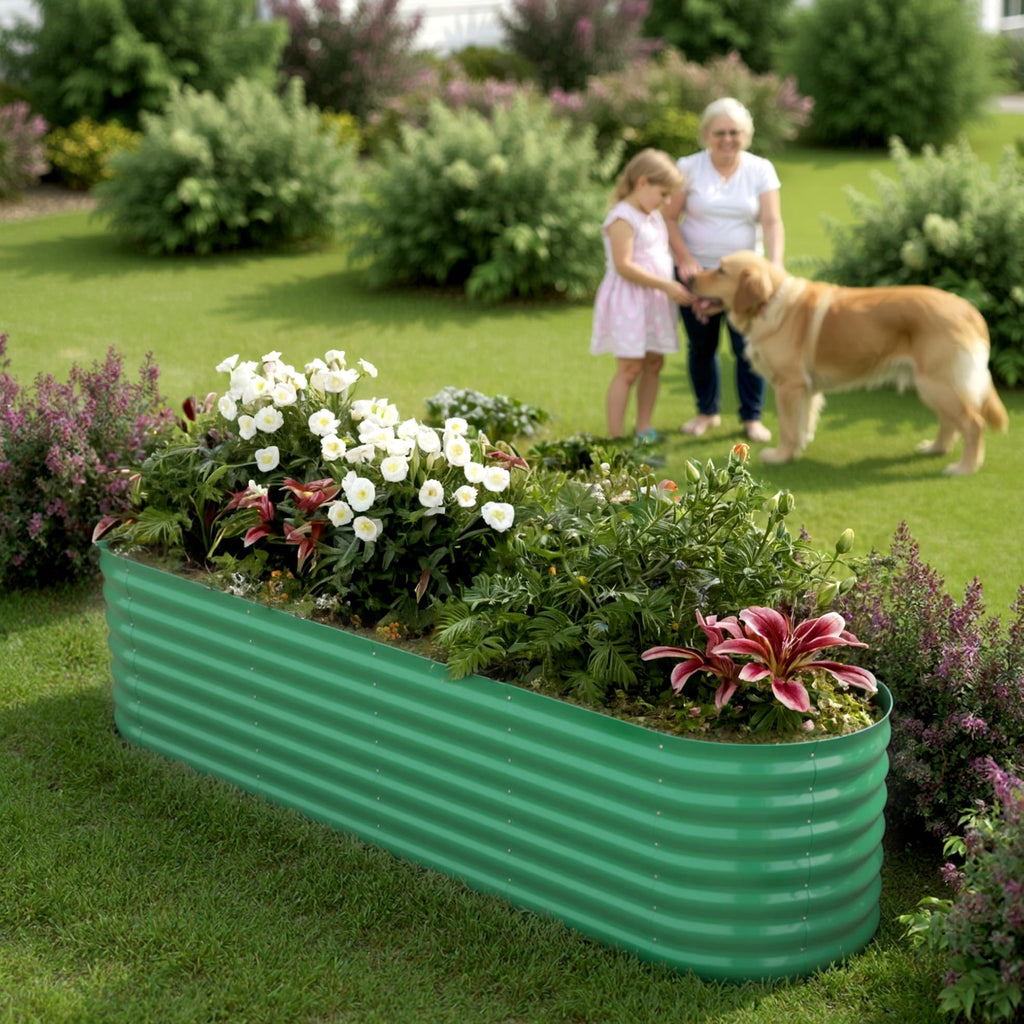 Garvee 8' X 2' X 1.5' Raised Garden Bed,Galvanized Raised Planter Boxes Outdoor with Easy Assembly, Large Garden Bed for Vegetables, Fruits, Flower,Raised Garden Bed, Green