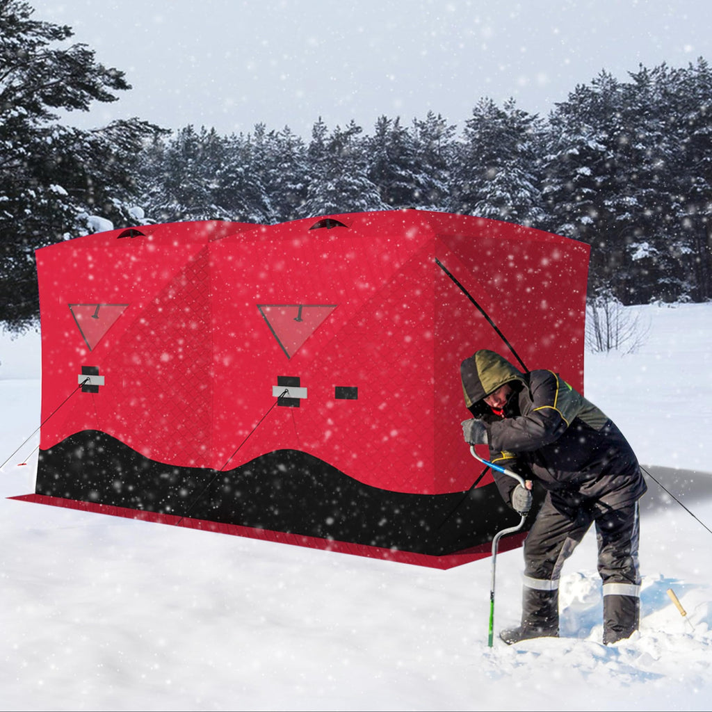 Garvee Ice Fishing Insulated Tent, Large Pop-Up Portable Hub-Style Ice Fishing Shelter, 5-7 Person Shelter 68 Square Feet of Fishable Area