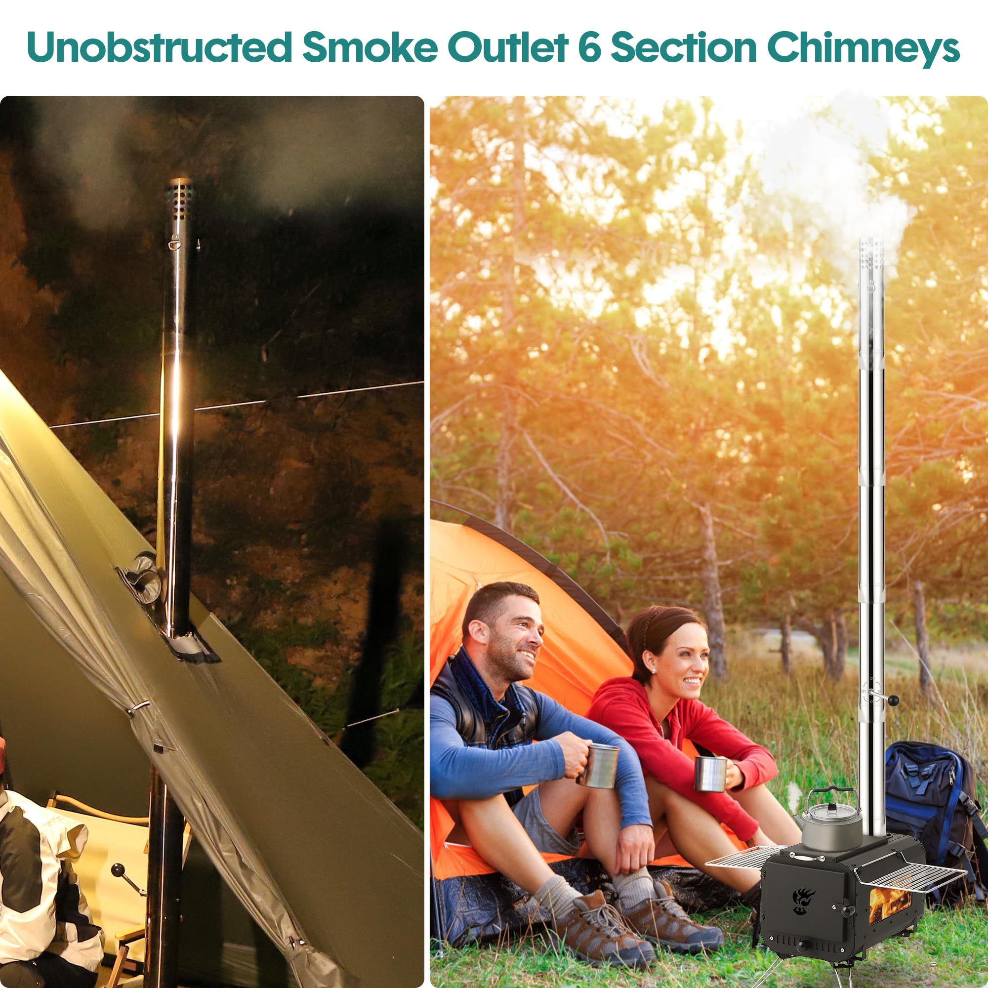 Garvee Outdoor Portable Wood Stove, Tent Stove,Wood Burning Stove for Camping,Cast Iron Wood Stove,Tent Heaters for Camping, Includes Chimney Pipes ans View Glass,Ice-fishing, Cookout, Hiking, Travel