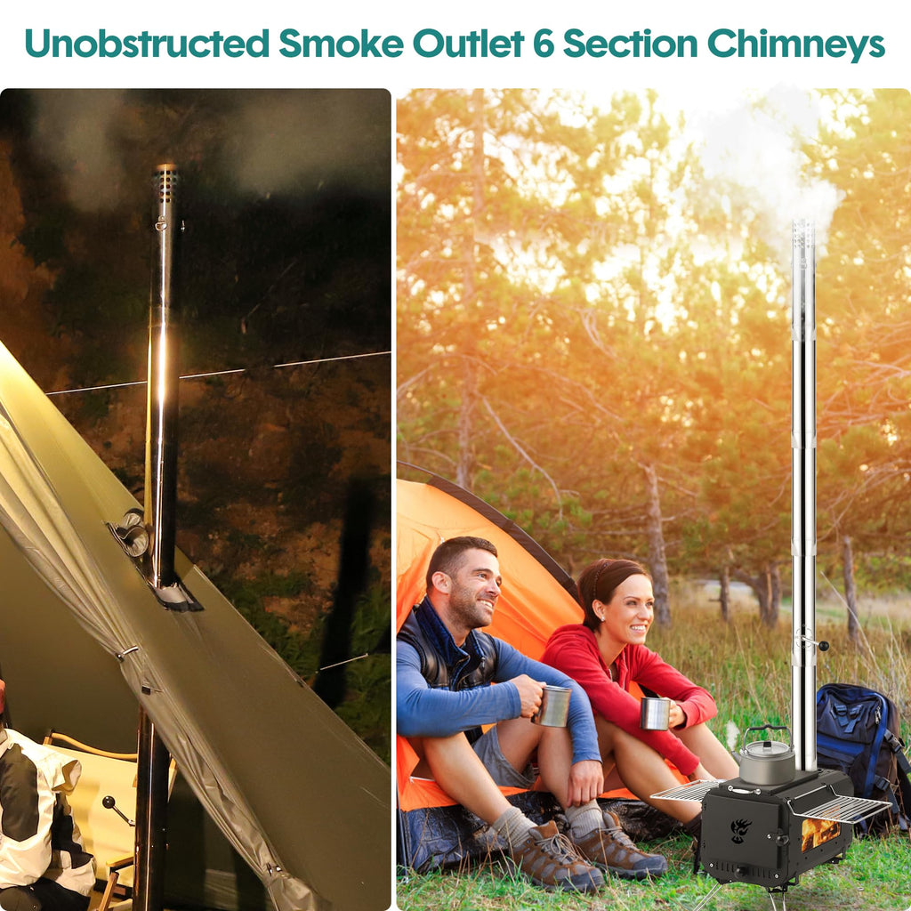 Garvee Outdoor Portable Wood Burning Stove for Camping - Cast Iron Tent Stove with View Glass & Chimney Pipes, Ideal for Ice Fishing, Cookout & Travel