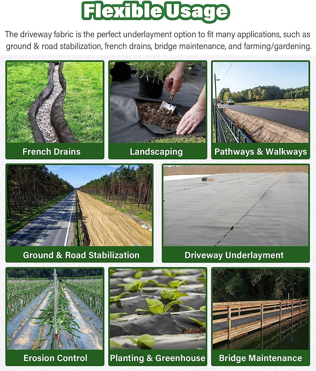 Garvee Geotextile Landscape Fabric 4ft x 100ft, 6oz – PP Weed Barrier, 350N Tensile Strength, 440N Load, Driveway, Erosion Control, Drains