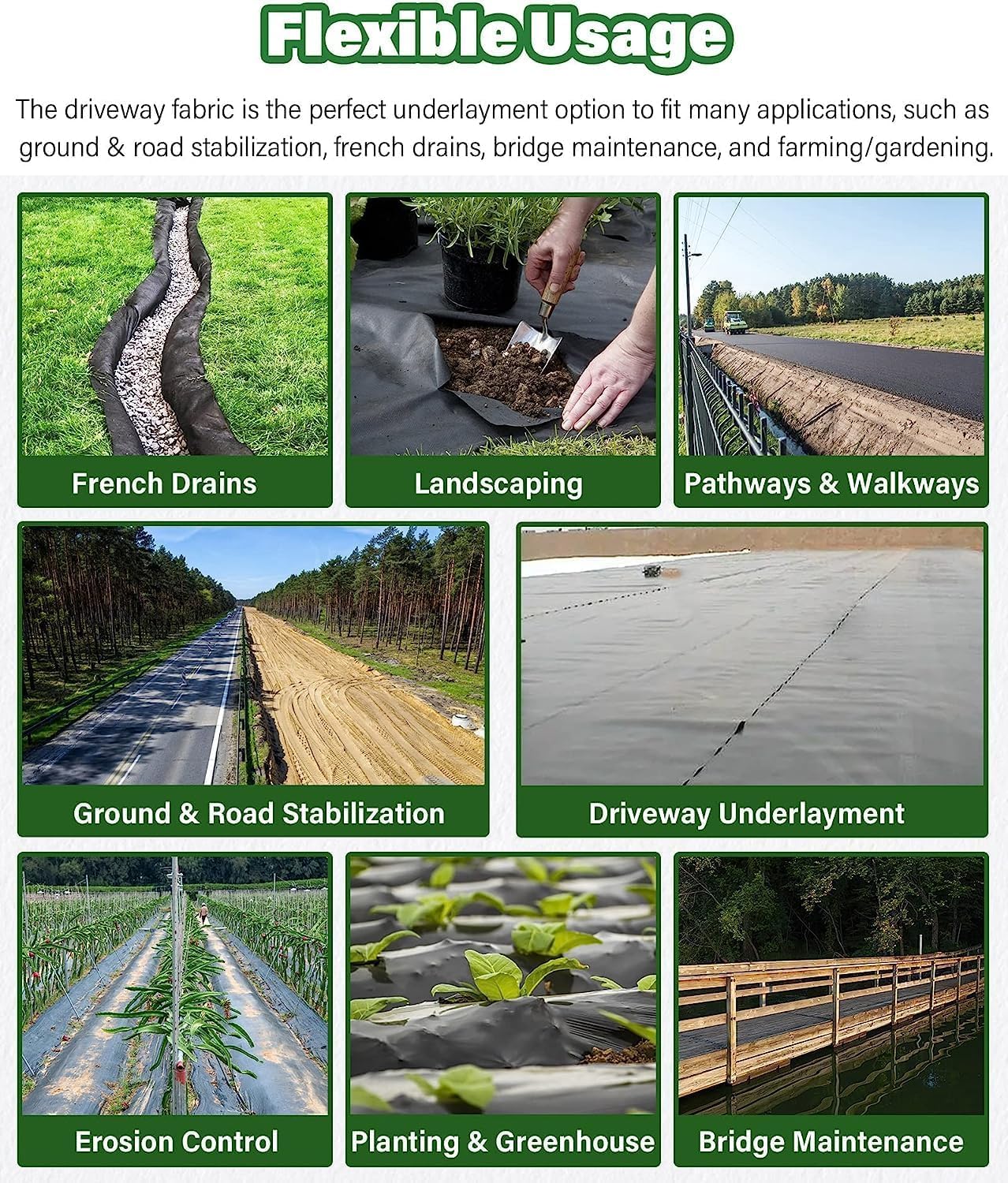 Garvee Geotextile Landscape Fabric 4ft x 100ft, 6oz – PP Weed Barrier, 350N Tensile Strength, 440N Load, Driveway, Erosion Control, Drains