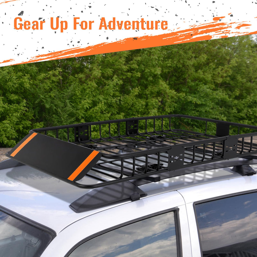 Garvee Roof Rack Cargo Basket, 64"x39"x6" Cargo Carrier with Extension for Truck or RV Camping Storage, 200lbs Capacity, Steel Construction