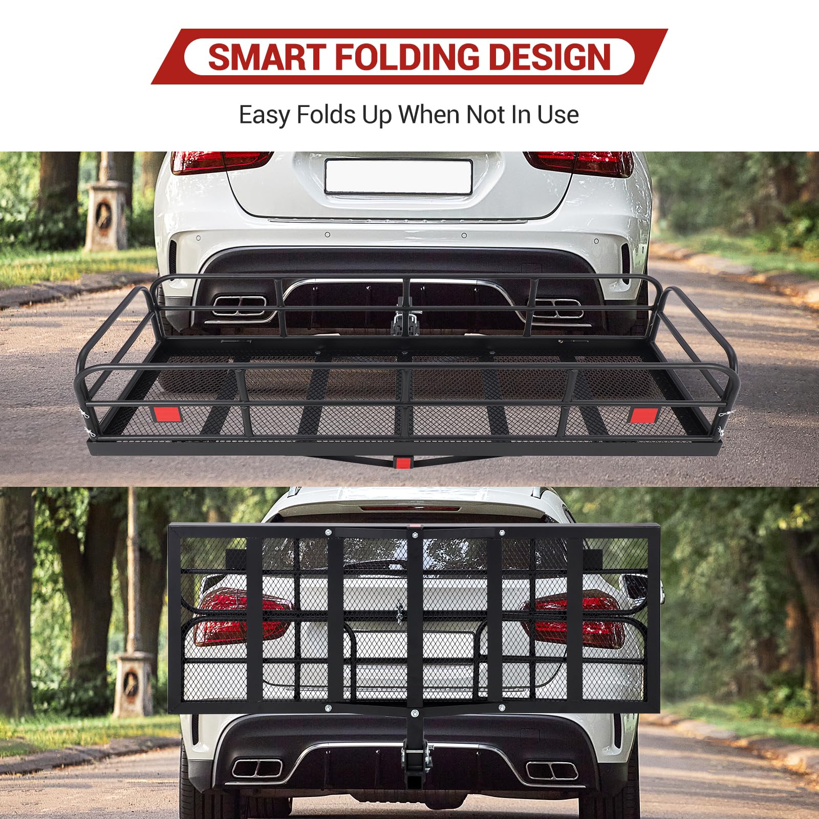 Garvee Hitch Mount Cargo Carrier Basket 60"x24"x14" Black Steel 500 Lbs Capacity for Cars and SUVs