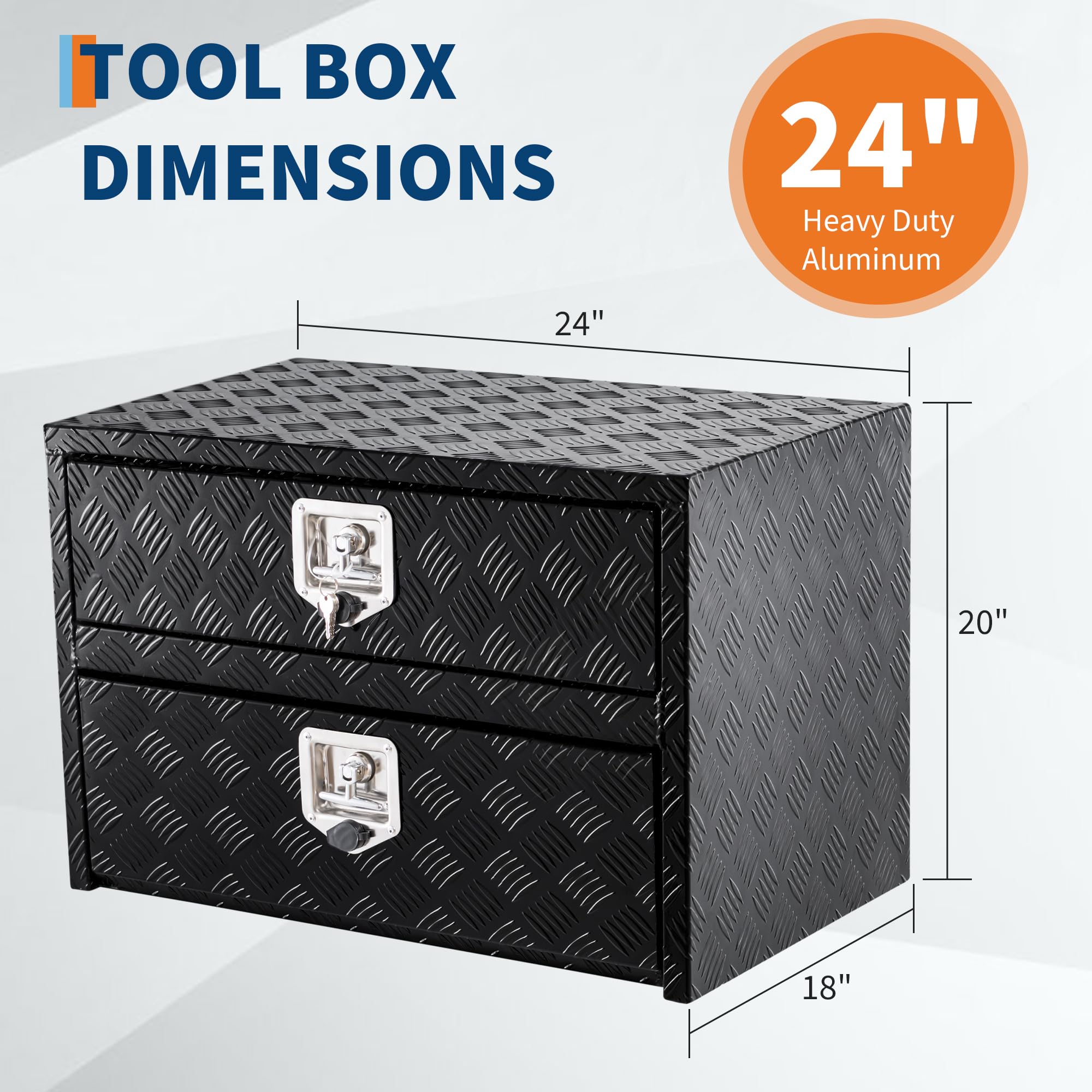 Garvee 24" Aluminum Truck Tool Box w/Drawer, Two-Tier Organizer, Waterproof Underbody Toolbox for Pickup, Truck Bed, RV, Trailer