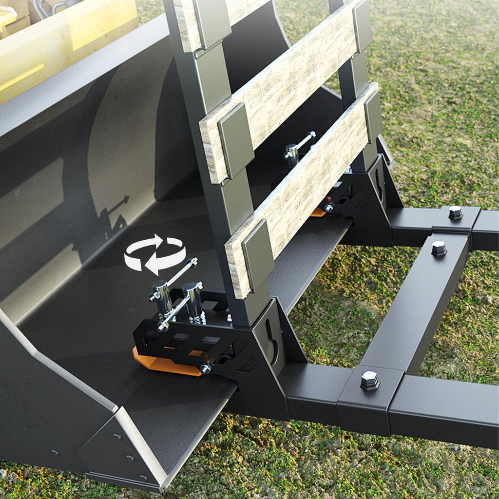 Garvee 4000 LBS 60" Heavy Duty Clamp-on Pallet Forks + Anti-roll Bar + Twin Screw Design + Yellow Tongue + Adjustable Stabilizer Bar + Tractor Attachment + Suitable for Tractor Bucket Loader Skid Steer