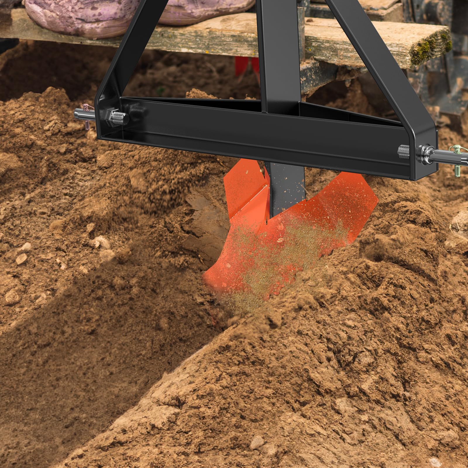Garvee Heavy Duty Middle Buster Plow for 3-Point Hitch Tractors, Durable Steel Soil Tiller for Farming and Gardening Orange