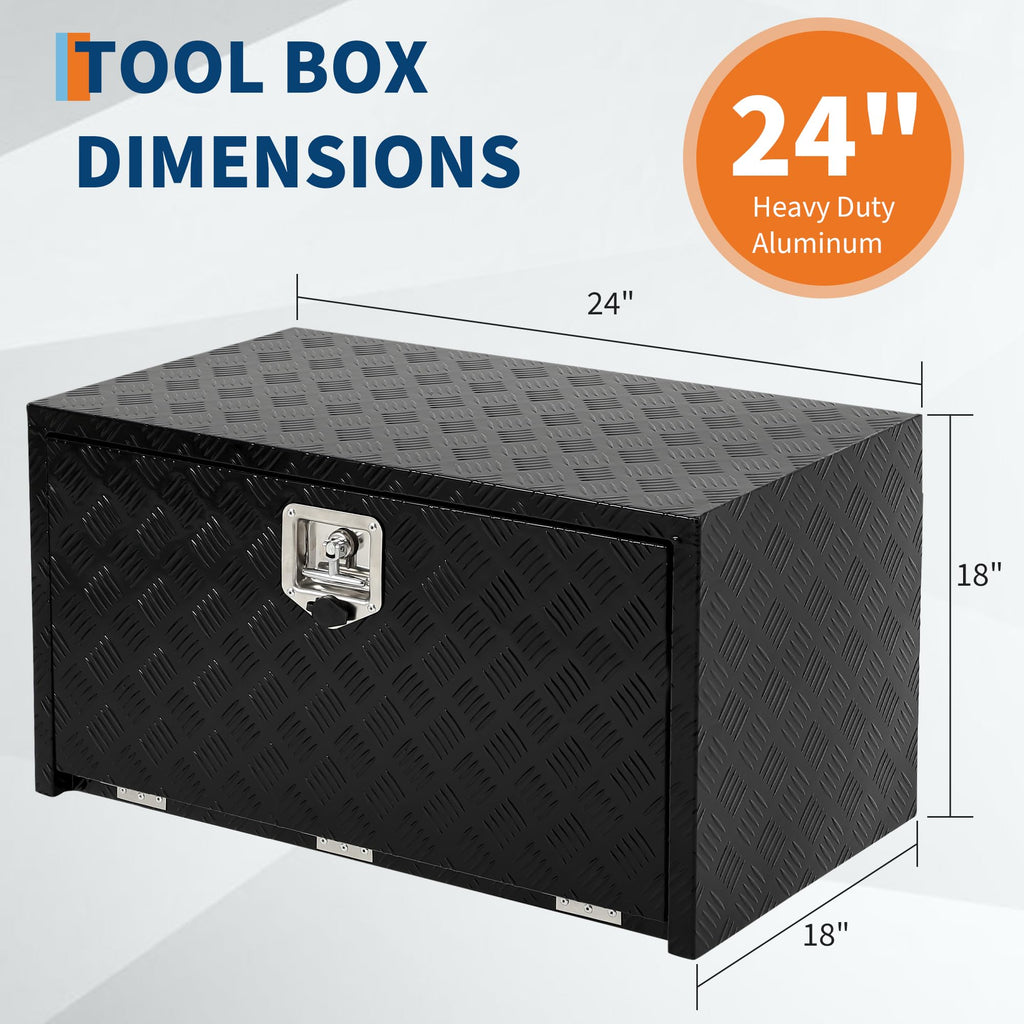 Garvee 24"X18"Heavy Duty Aluminum Tool Underbody Box, Waterproof Truck Storage Organizer Chest for Pick Up Truck Bed, Black