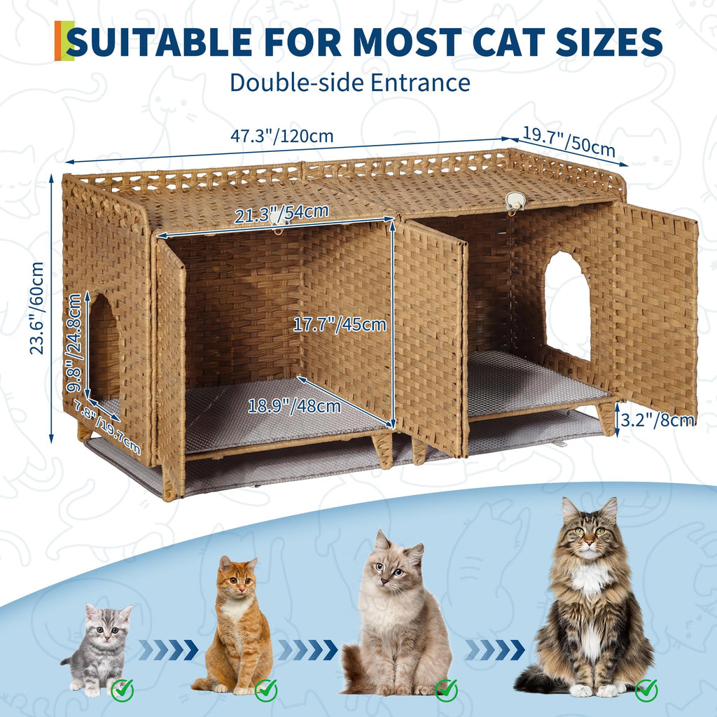 Garvee Cat Litter Box Enclosure Furniture Handwoven Rattan Hidden Washroom Large Space Natural for Living Room Bedroom