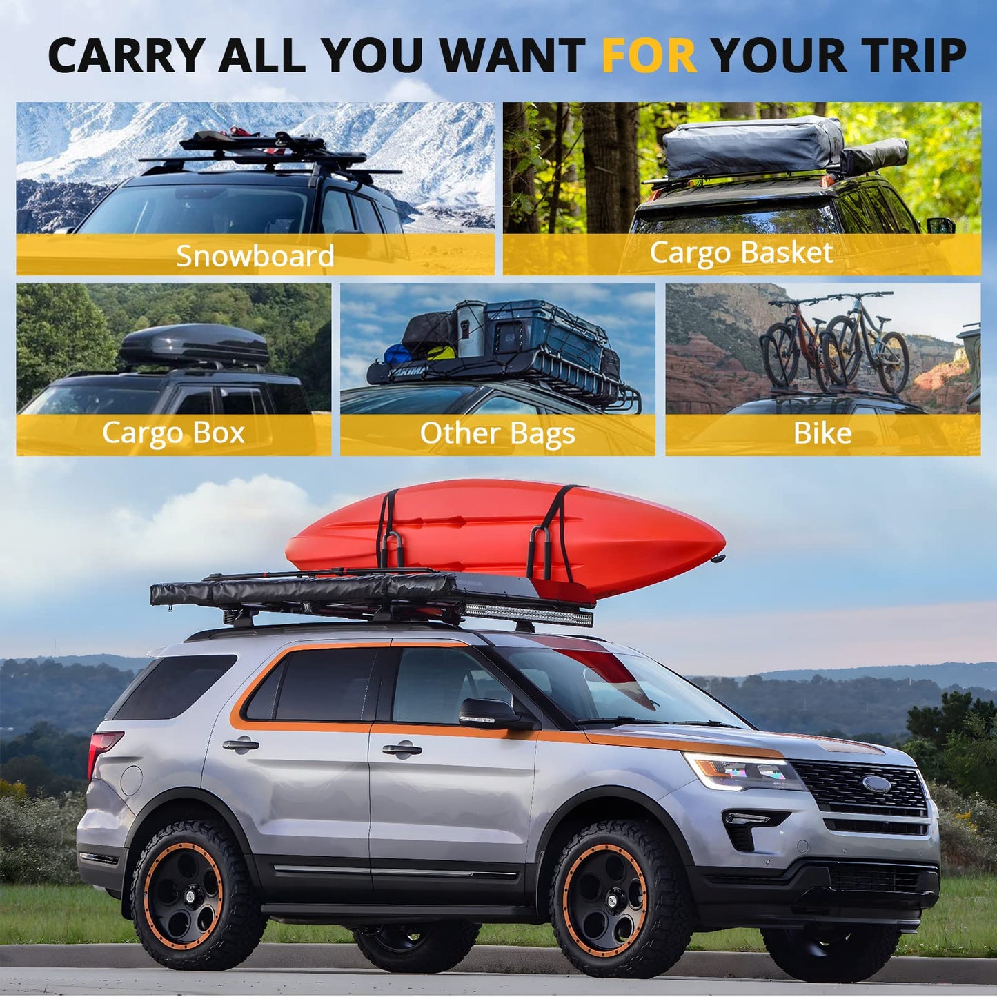 Garvee Roof Rack Cross Bars for 2011-2021 Jeep Grand Cherokee – Heavy Duty Steel Cross Bars for Rooftop Cargo, Kayak, Canoe, Bike & Snowboard