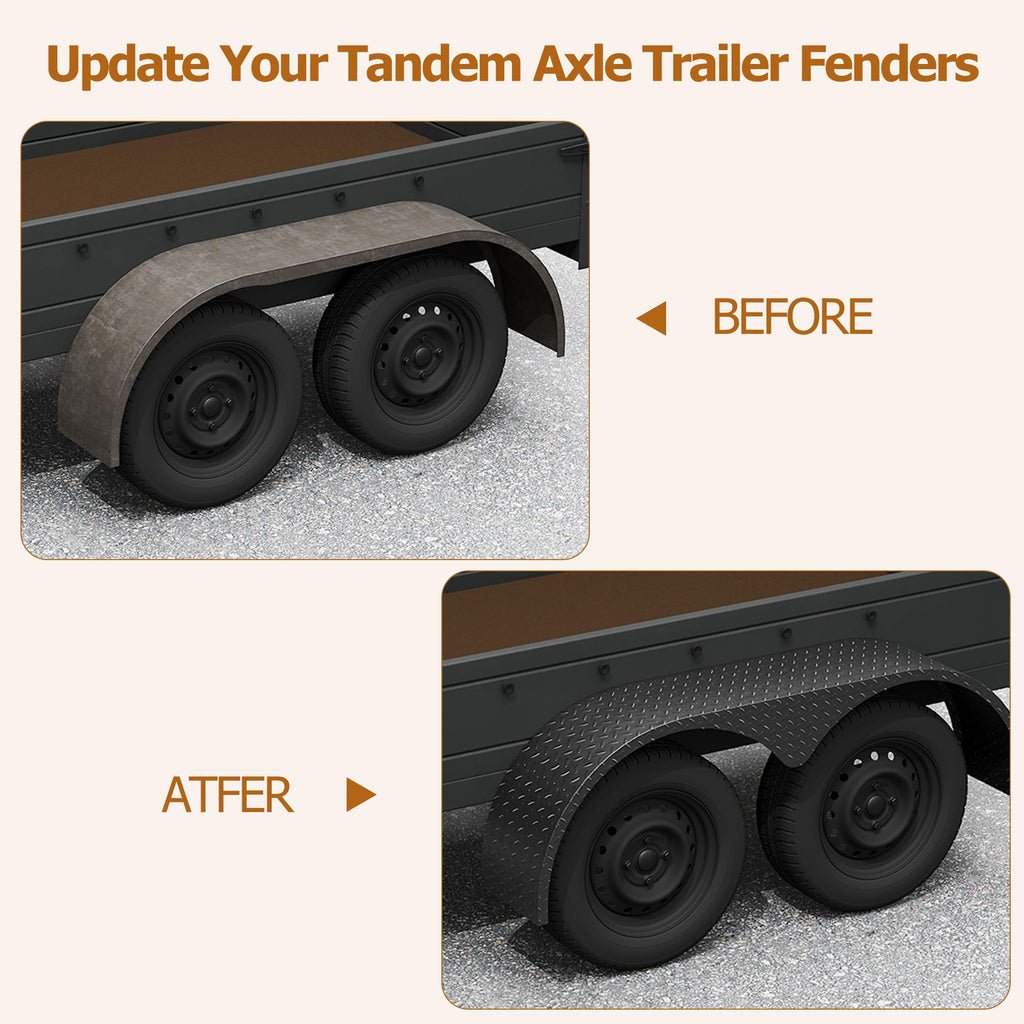 Garvee Tandem Trailer Fenders Double Axle Fit for 13-15 Inch Wheels, 66" x 9.1" x 20", Heavy Duty Steel, Black