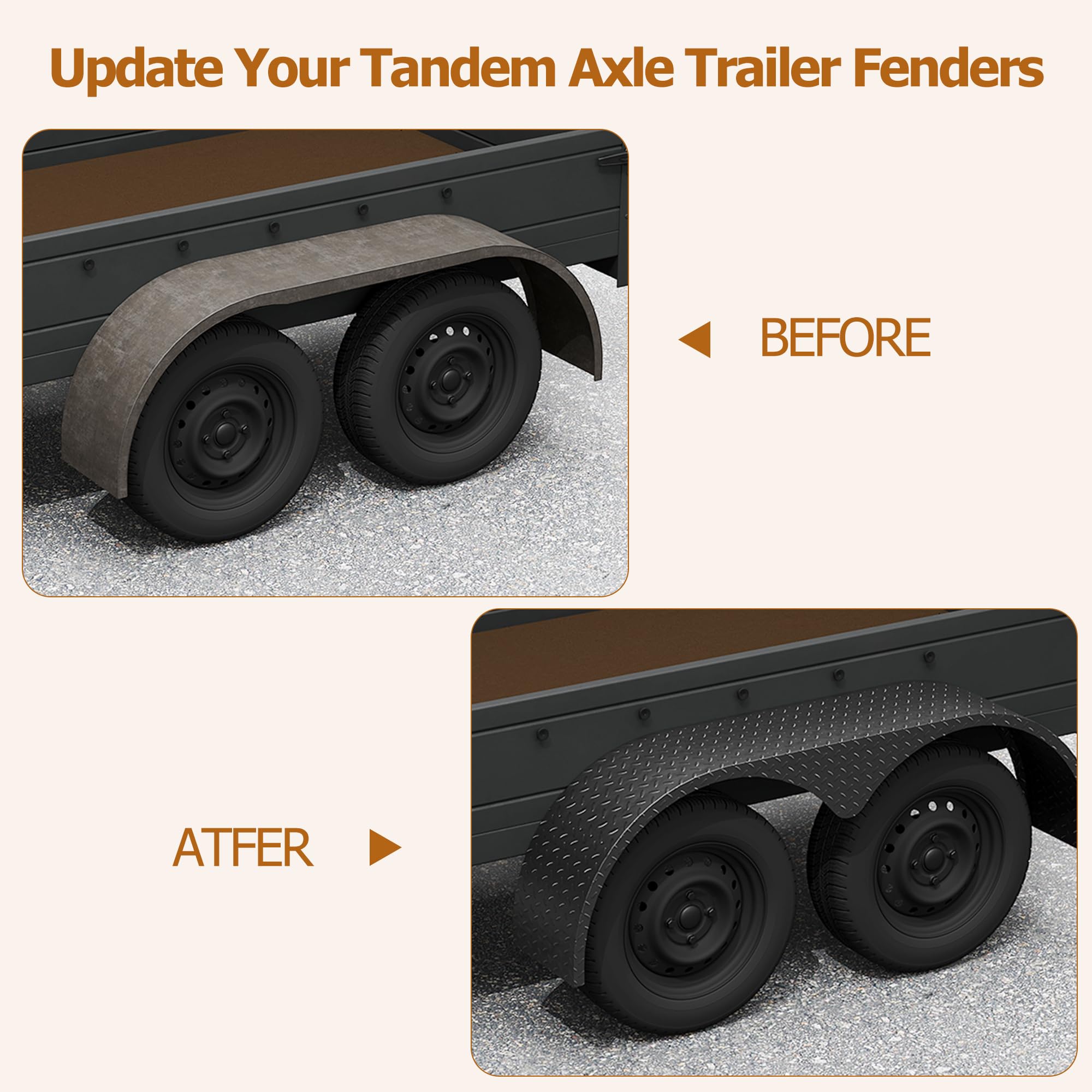 Garvee Tandem Trailer Fenders Double Axle Fit for 13-15 Inch Wheels, 66" x 9.1" x 20", Heavy Duty Steel, Black