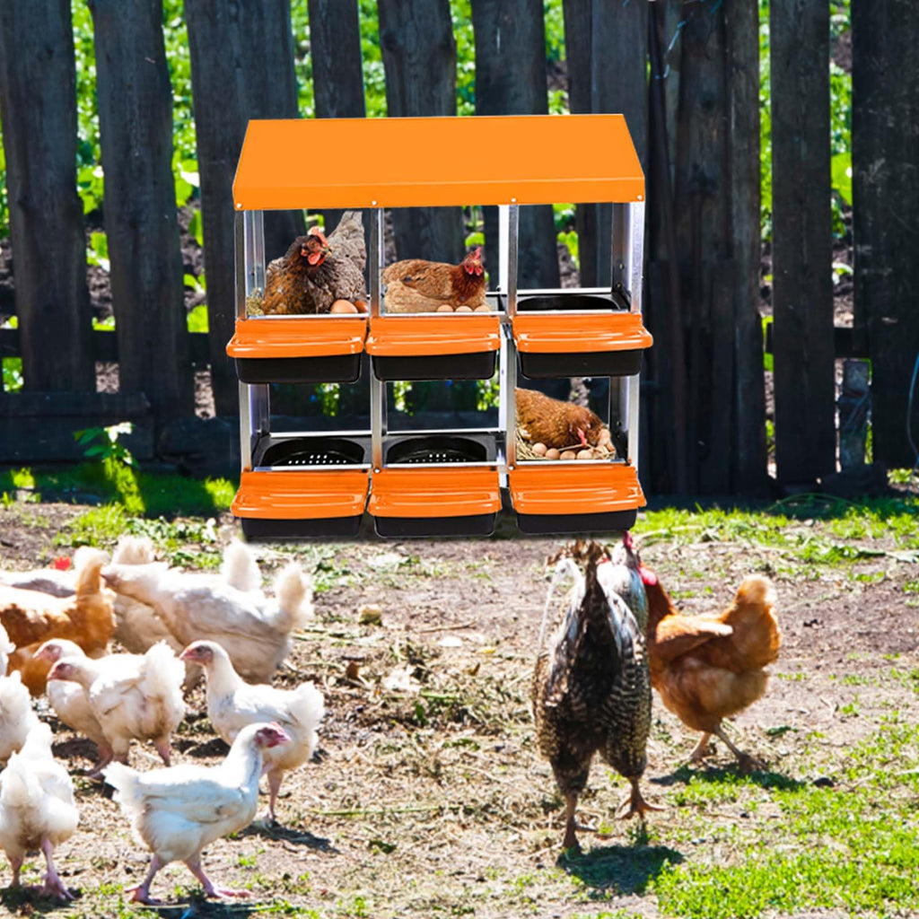 Garvee Chicken Nesting Box 6-Hole Roll Away Egg Laying Box with Lid Heavy-Duty Galvanized Steel Rustproof Design Wall-Mountable Orange