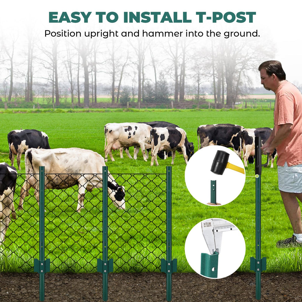 Garvee 4FT Metal Fence Posts, Pack of 6 - U-Shaped Steel Stakes, Rust-Resistant Heavy Duty Green Fence Posts for Garden, Yard, Farm, No-Dig Installation