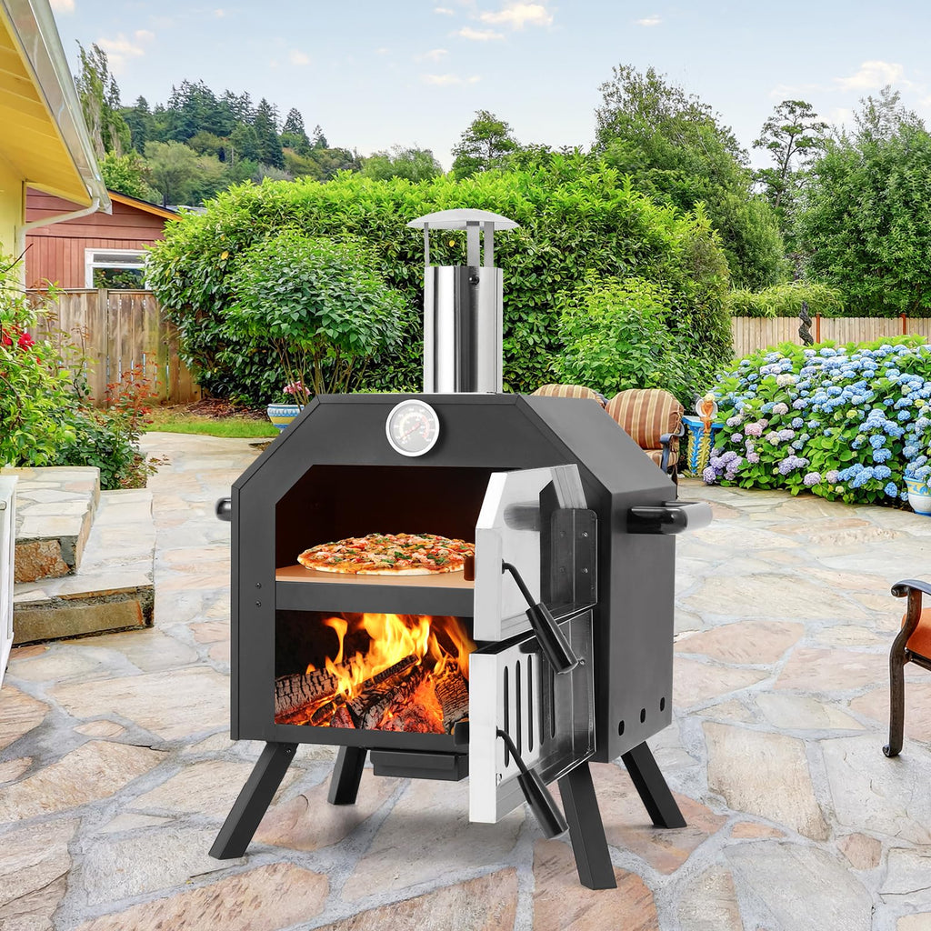 Garvee Wood-Fired Outdoor Pizza Oven, Foldable Legs, 12" Stone, Pizza Peel, Waterproof Cover for Camping, Backyard BBQ, and Parties