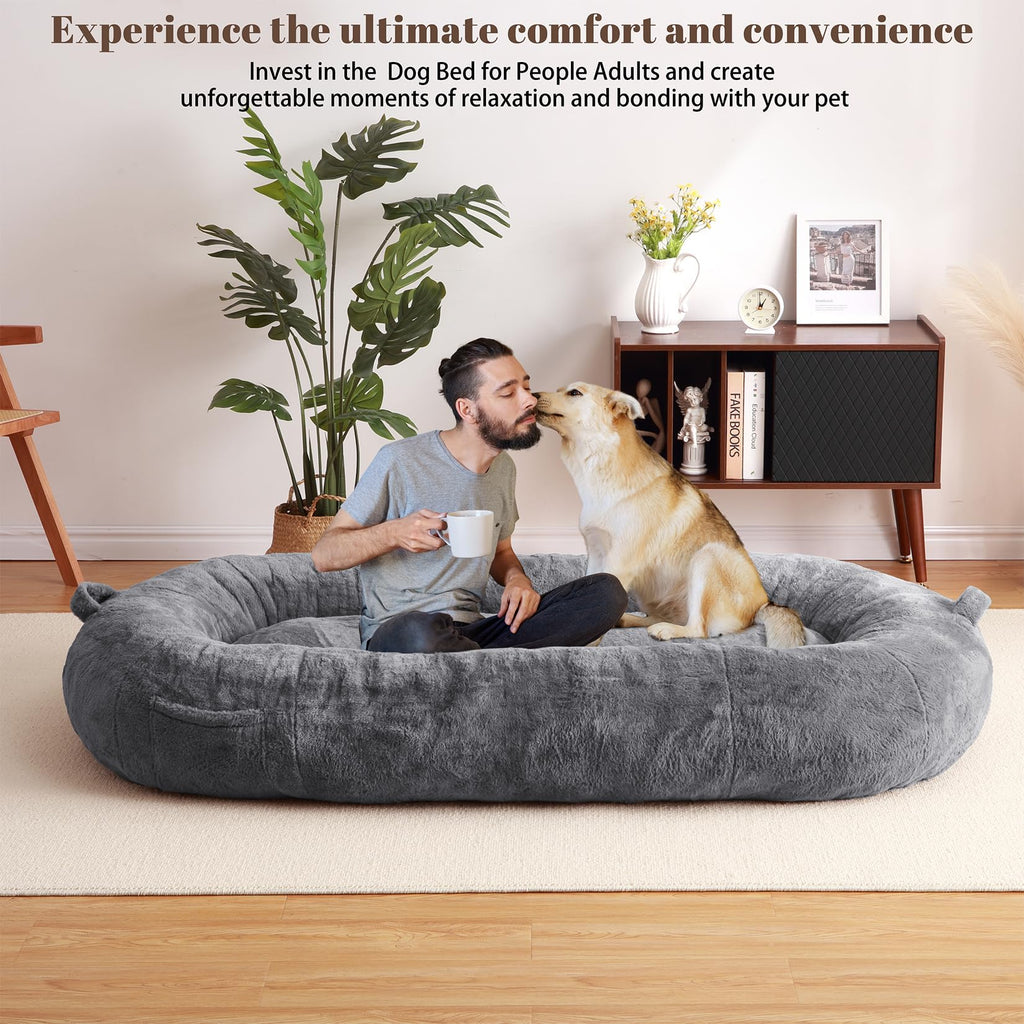 Garvee Giant Dog Bed for People, Washable & Plush Human Sized Dog Bed for Men and Women, Large Dog Bed Suitable for Adults, Anti-Slip Bean Bag for Large Dogs, Human-Sized Bed, 71"x43.3"x10"