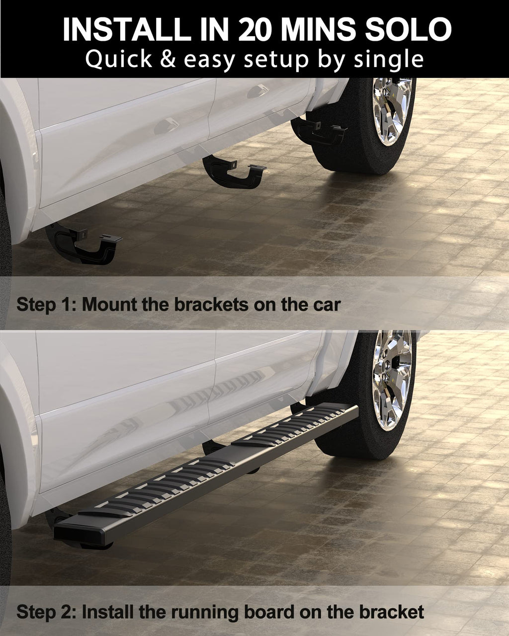 Garvee Running Boards for 2005-2023 Toyota Tacoma Double Cab - 6.5 Inch/Stainless Steel