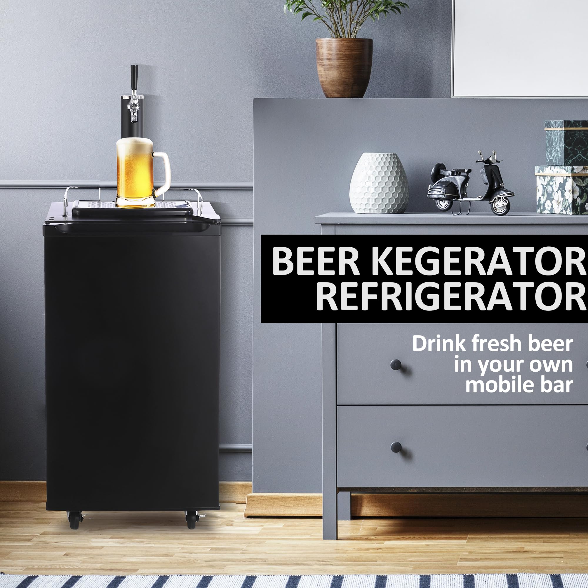 Garvee Kegerator and Keg Beer Cooler, Single Faucet Draft Beer Dispenser, Full Size Keg Refrigerator With Shelves, Stainless Steel, Drip Tray & Rail