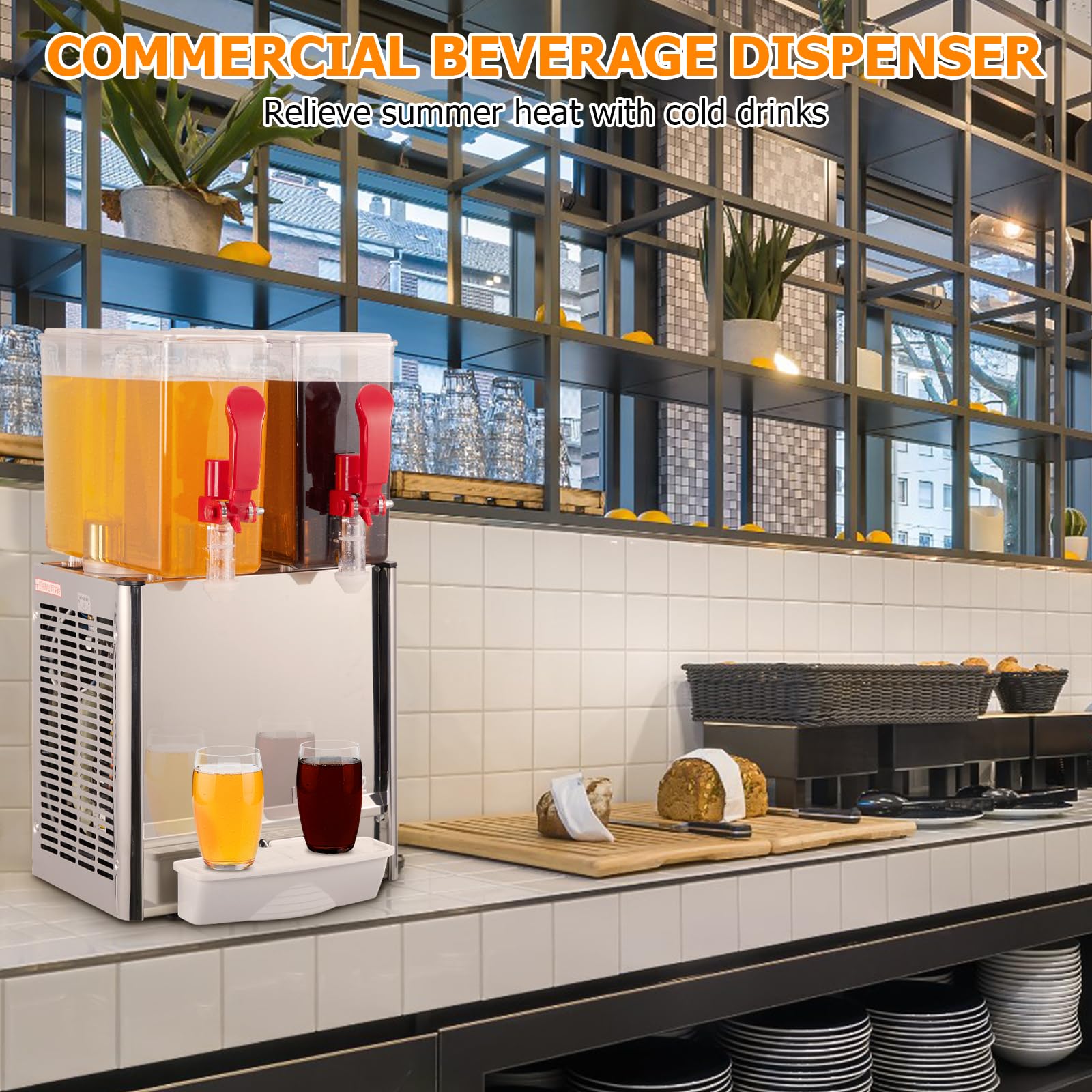 GARVEE 20L (5.28 Gallon) Commercial Juice Dispenser, 2 Tanks 280W, Stainless Steel Beverage Dispenser for Tea, Drink