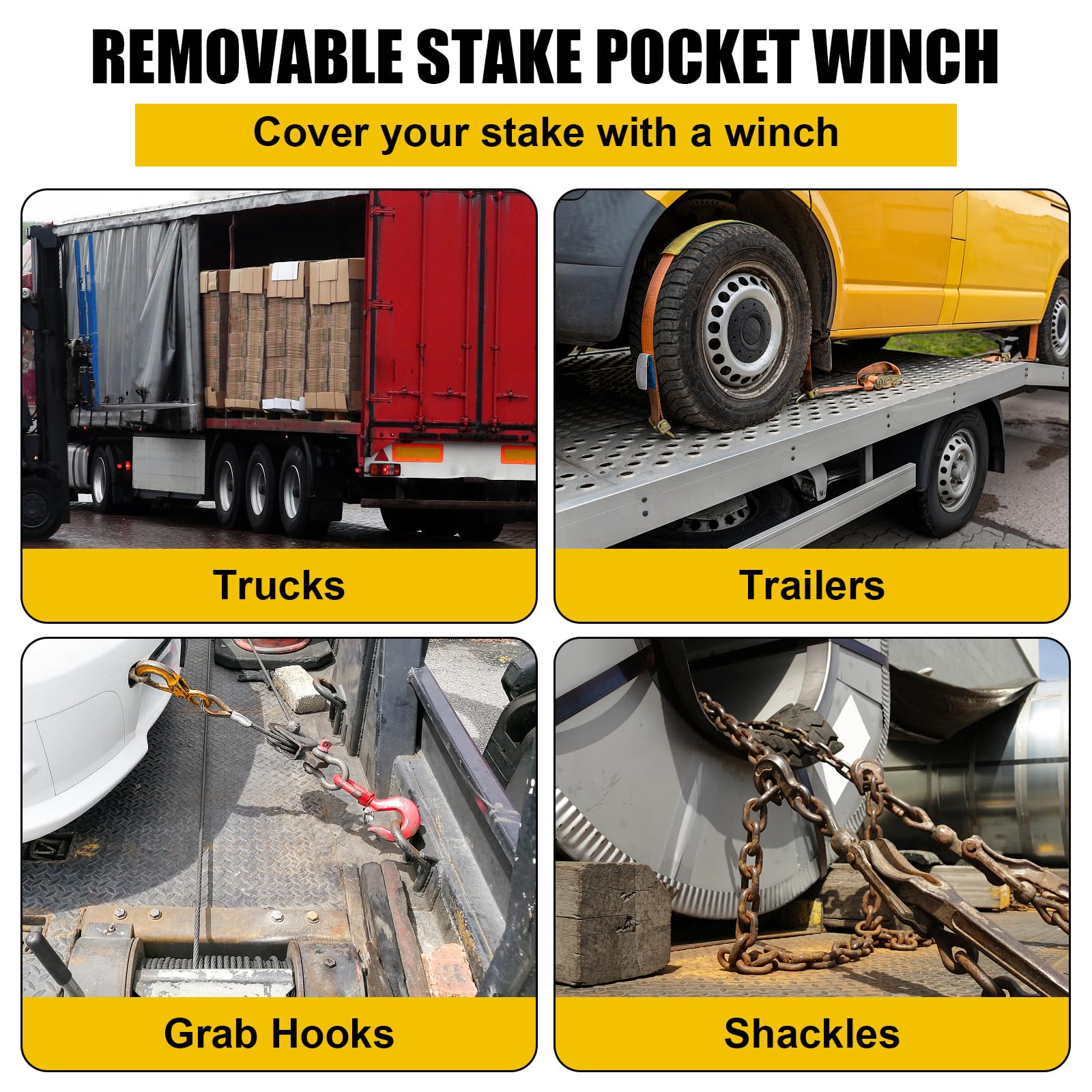 Garvee Trailer Stake Pocket Winch, Heavy Duty Flatbed Trailer Tool, Standard Size Winch Bar, 4 Pack