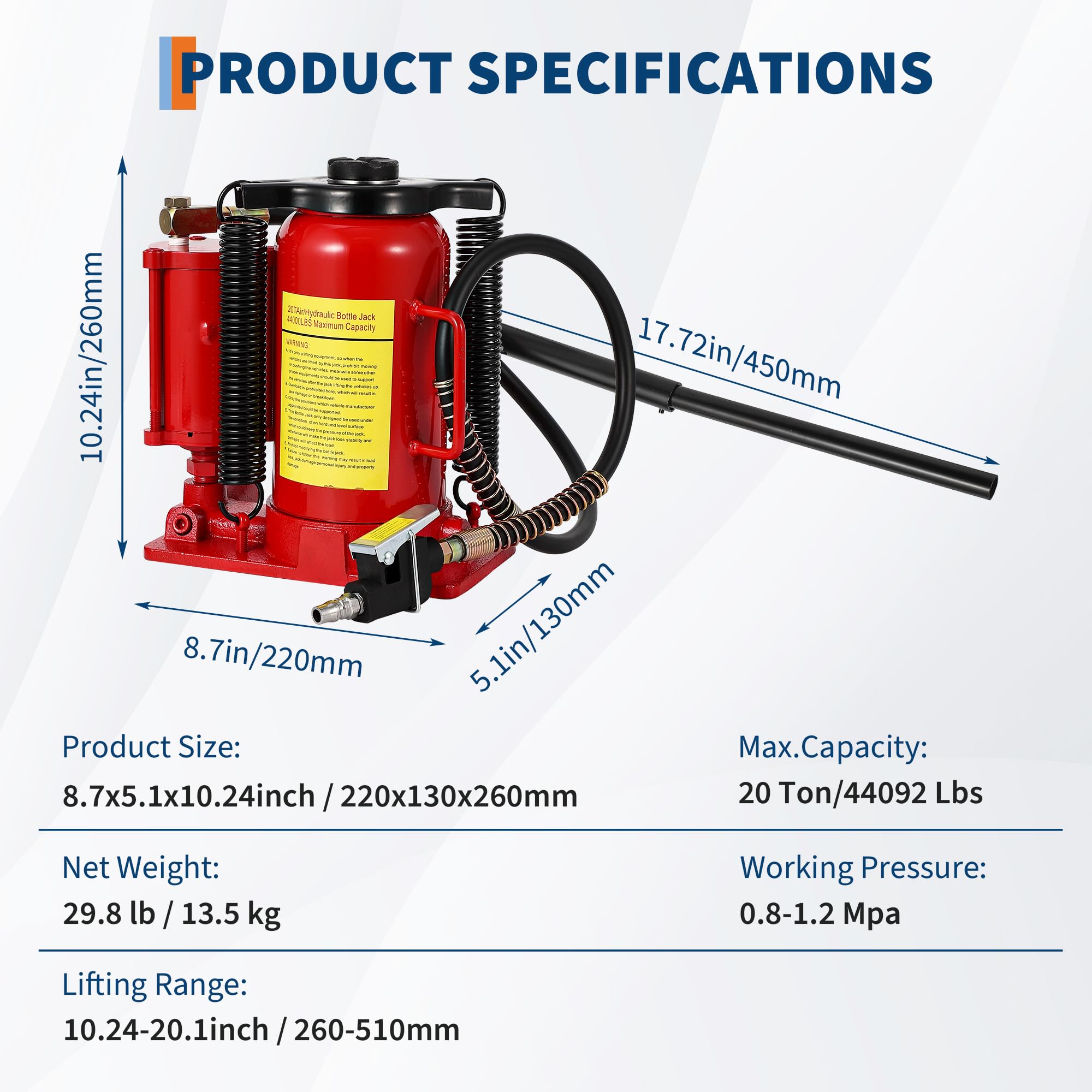 Garvee 20T Air Hydraulic Bottle Jack, Pneumatic Hydraulic All Welded, Heavy Duty Car Pickup Truck RV Lift, 40000 LBS, Red