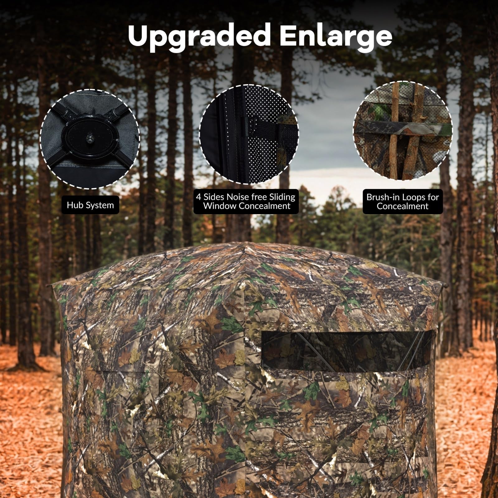 Garvee Pop-Up Hunting Blind for 2-3 People - 270° Window Visibility, Silent Magnetic Door (58"x58"x66"), Lightweight & Portable