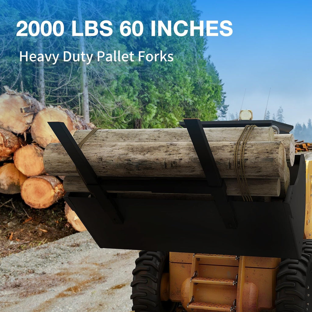 Garvee Pallet Forks Heavy Duty 60", 2000Lbs Capacity, Adjustable Stabilizer Bar 17.7"-34.6", Durable Q235 Alloy for Hauling Timber and Hay