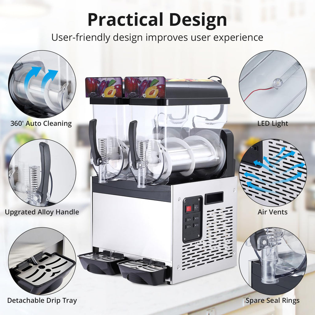 Garvee 30L Commercial Slushy Machine 700W Stainless Steel Self-Cleaning Produces 120 Cups/Hour for Margaritas Smoothies Cocktails Homes Coffee Shops Restaurants