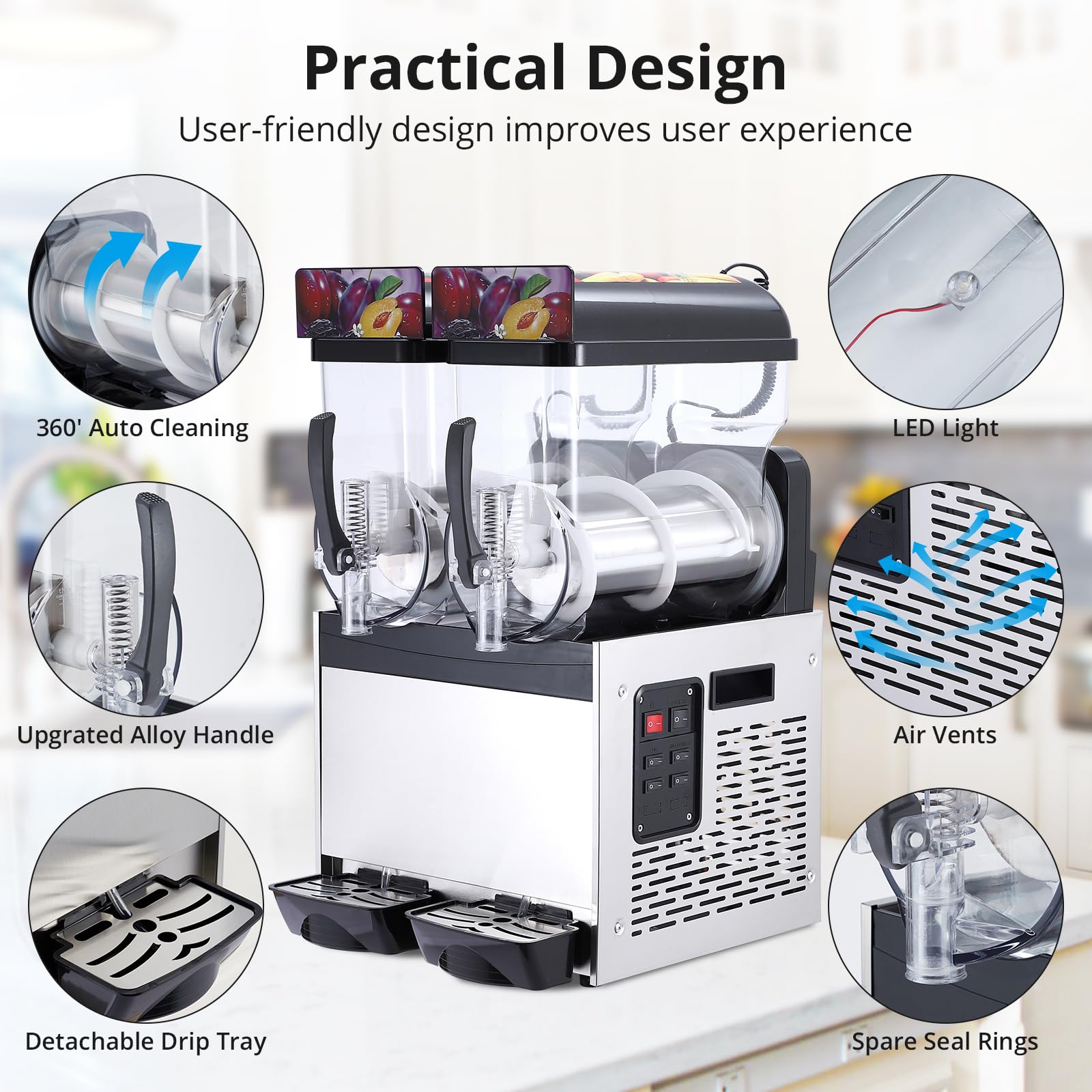 Garvee 30L Commercial Slushy Machine 700W Stainless Steel Self-Cleaning Produces 120 Cups/Hour for Margaritas Smoothies Cocktails Homes Coffee Shops Restaurants