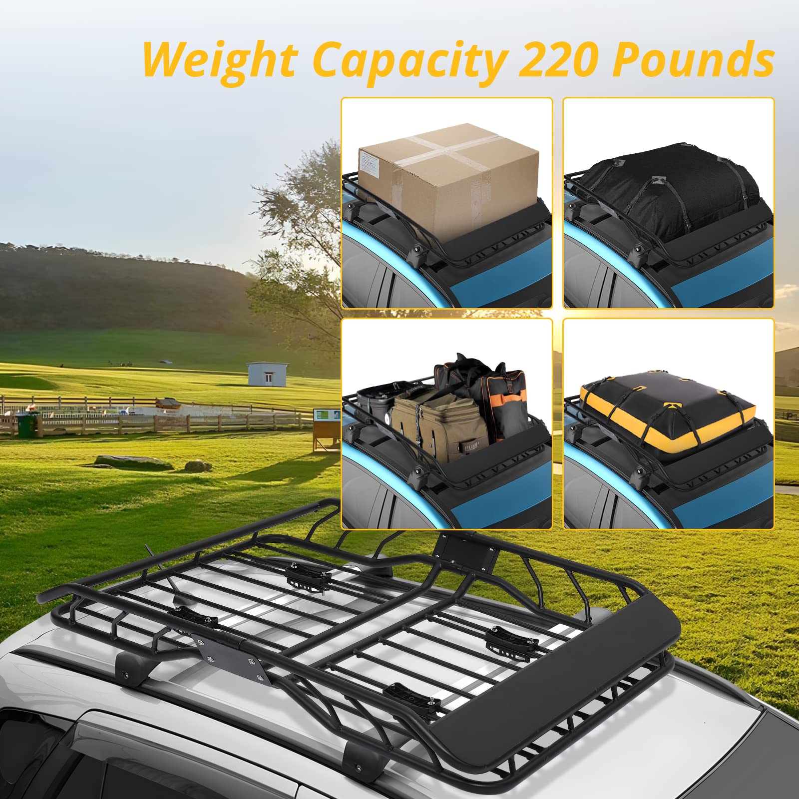 Garvee Roof Rack Cargo Basket: Line Style Anti-Rust Rooftop Cargo Carrier for SUV, Car and Truck, 50 x 38 x 6.3 Inches, Load Capacity 220 Pounds