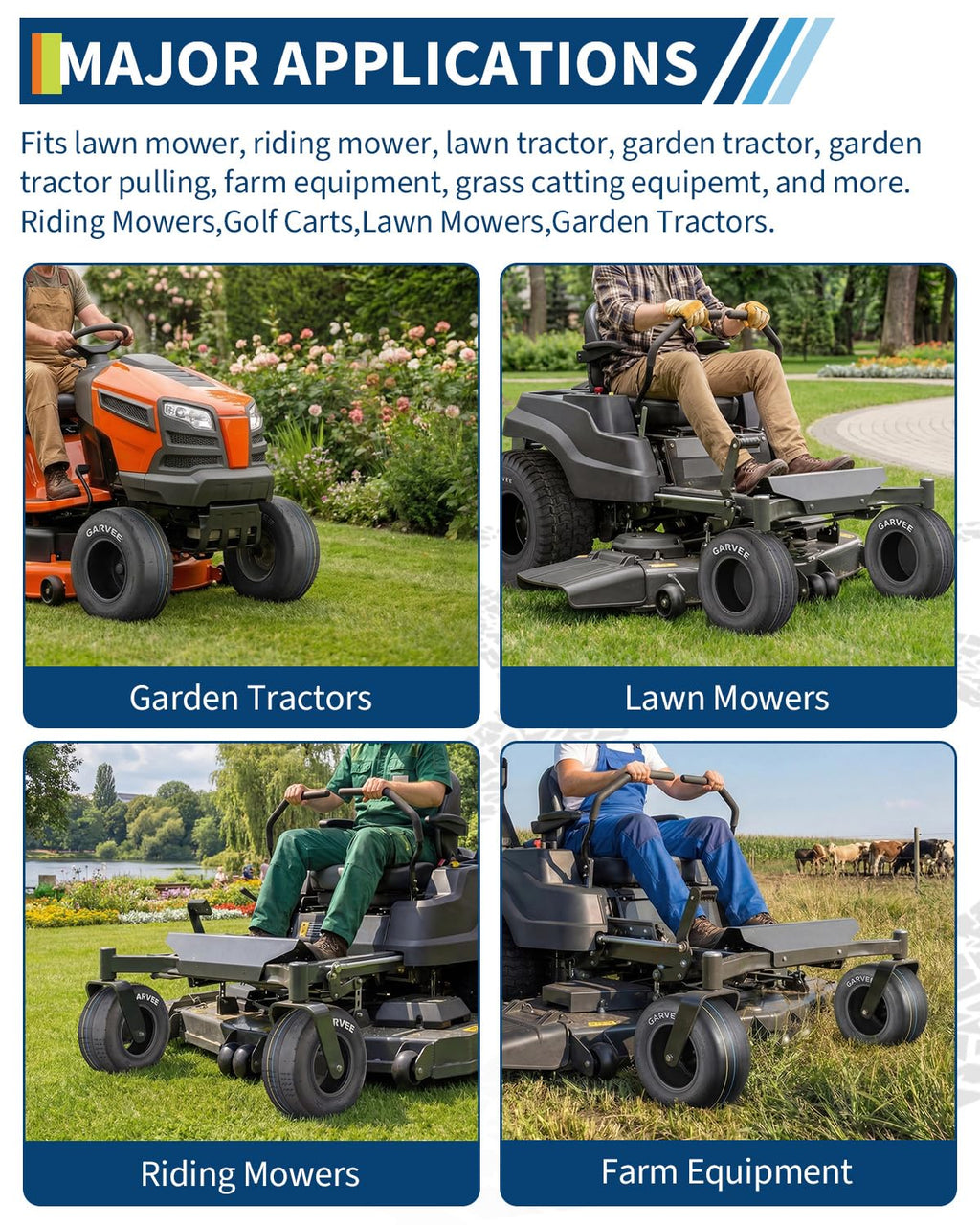 Garvee 2 Pack 11x4.00-5 Lawn Mower Tire Tubeless for Lawn & Garden Mowers, 4PR, Smooth Pattern, Black