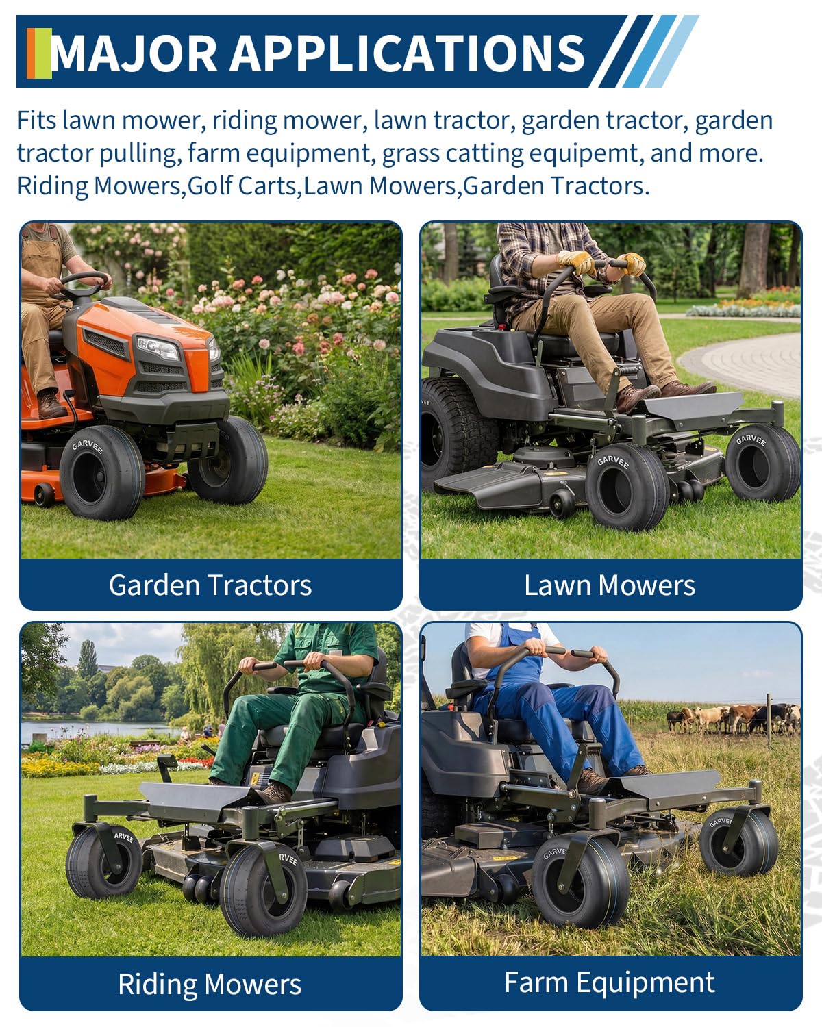 Garvee 2 Pack 11x4.00-5 Lawn Mower Tire Tubeless for Lawn & Garden Mowers, 4PR, Smooth Pattern, Black