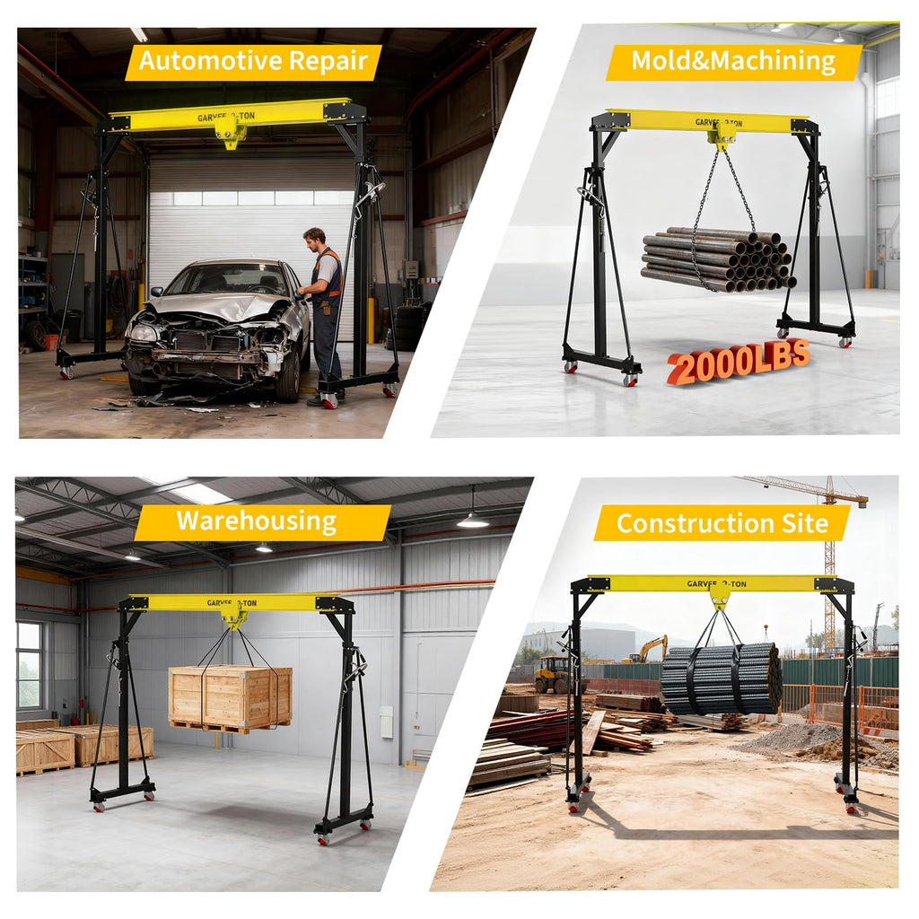 Garvee Adjustable Gantry Crane 2 Ton Capacity Portable Shop Lift Hoist 97-141" Height 4500lbs Steel