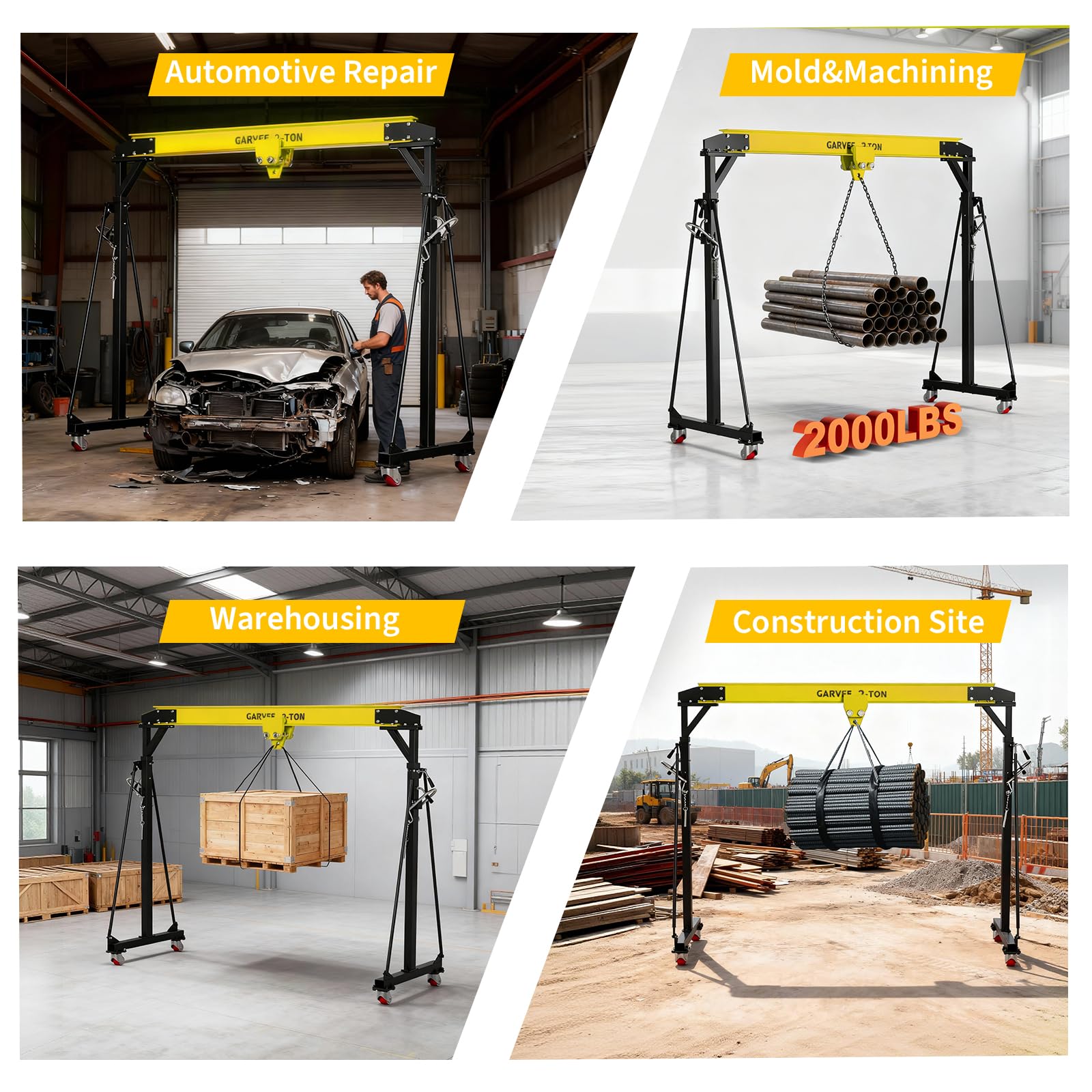 Garvee Adjustable Gantry Crane 2 Ton Capacity Portable Shop Lift Hoist 97-141" Height 4500lbs Steel