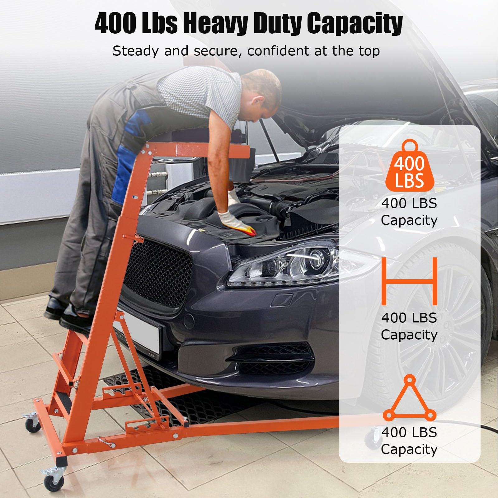 Garvee Automotive Engine Creeper, Engine Creeper with Adjustable Height 48" to 66"，400 LBS Engine Creeper, 4 Swivel Caster Wheels, Auto Repair and Maintenance - Orange