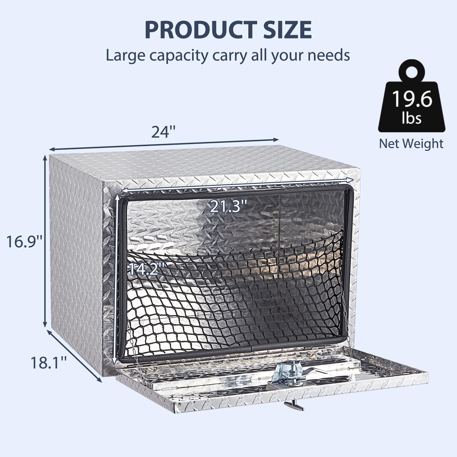 Garvee 24 Inch Heavy Duty Aluminum Tool Underbody Box, Waterproof Truck Storage Organizer Chest, Silver