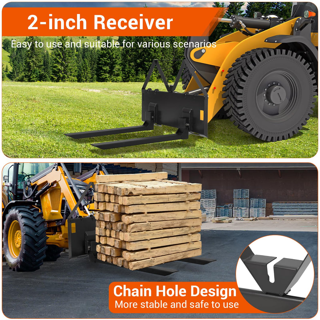 Garvee 46" Tractor Pallet Forks, 3200 lb Quick Attach Skid Steer Fork Attachment with 2" Receiver Hitch for Farms, Warehouses & Construction