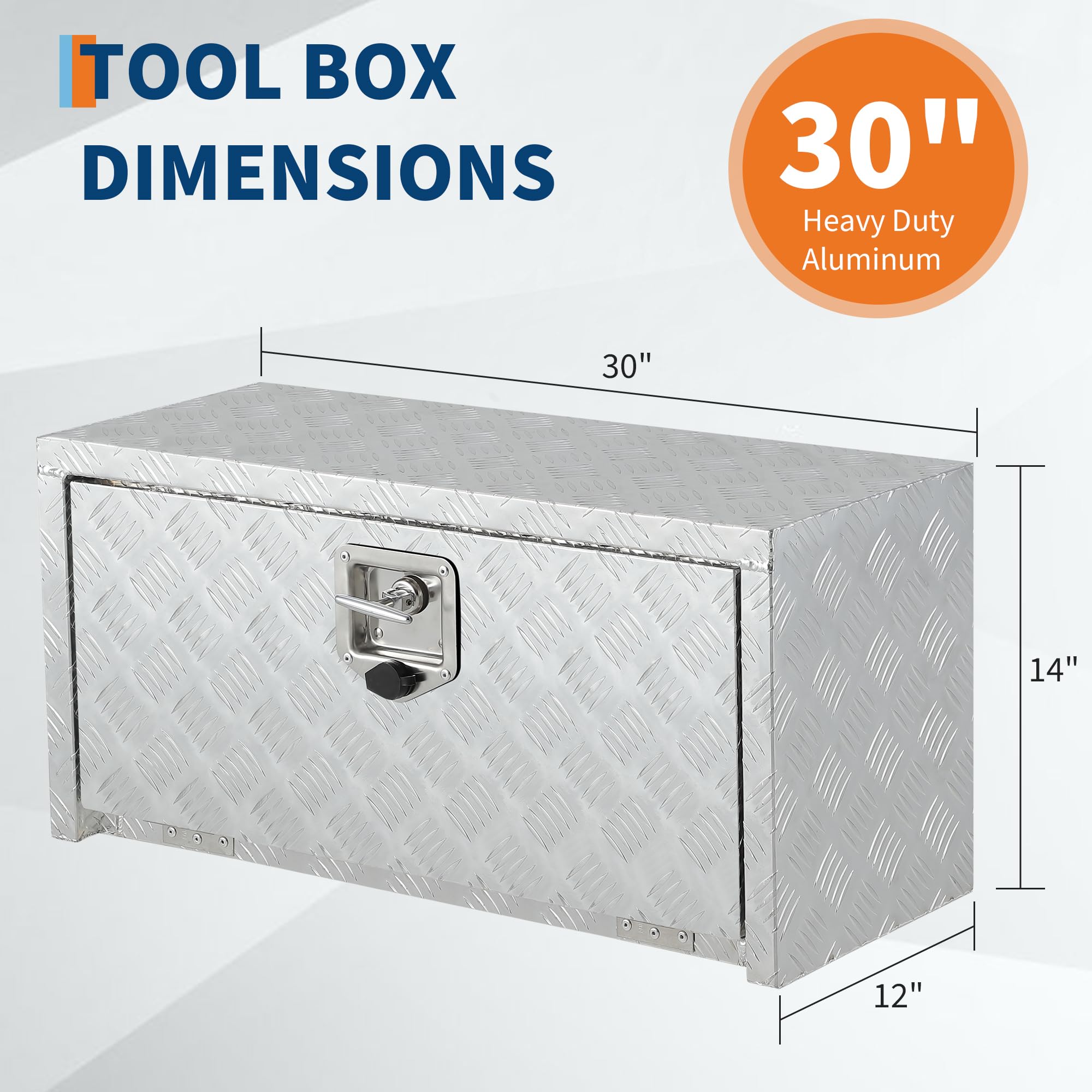 Garvee 30" X 12" X 14" Heavy Duty Aluminum Tool Underbody Box Waterproof Truck Storage Organizer Chest for Pick Up Truck Bed, RV Trailer, Silver
