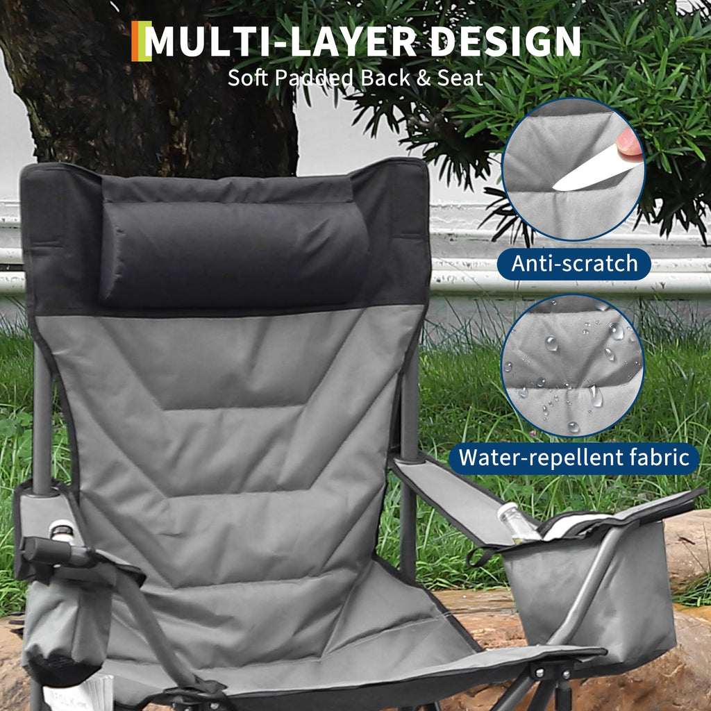 Garvee Heavy Duty Oversized Camping Chair With Cooler Pouch, Quad Lumbar Support, Cup Holder For Adults, 400 LB Capacity, Folding Outdoor Chair