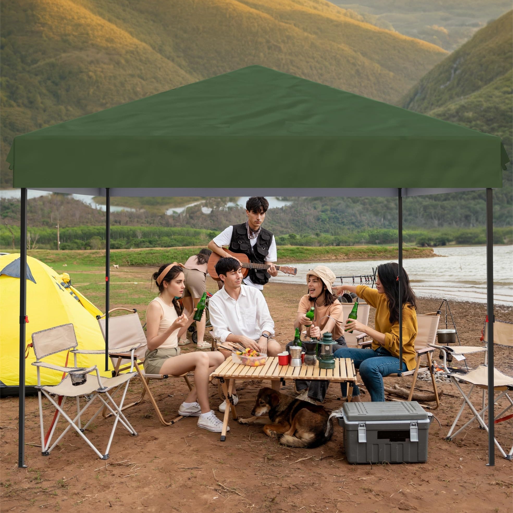 Garvee 10'x10' Pop-Up Canopy Tent - Portable Instant Gazebo with 1 Removable Sidewall, 4 Stakes & Ropes for Outdoor Events, Patio, Party, Camping, Green