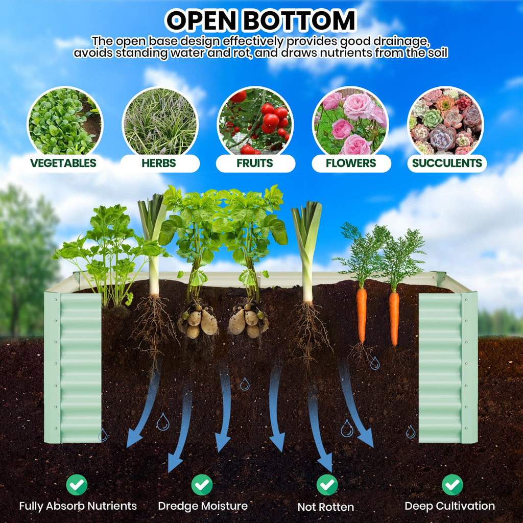 Garvee 8' X 4' X 2' Galvanized Raised Garden Bed, Outdoor Rectangular Metal Planter for Vegetables, Flowers & Herbs, Green
