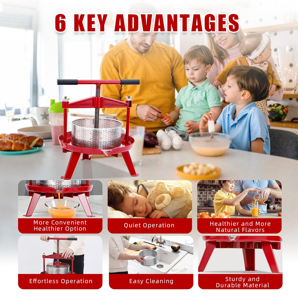 Garvee Manual Fruit Wine Press 2.38 Gal, Stainless Steel Fruit and Wine Press with T-Handle, Stable Triangular Structure, Wine Making Press for Outdoor, Kitchen