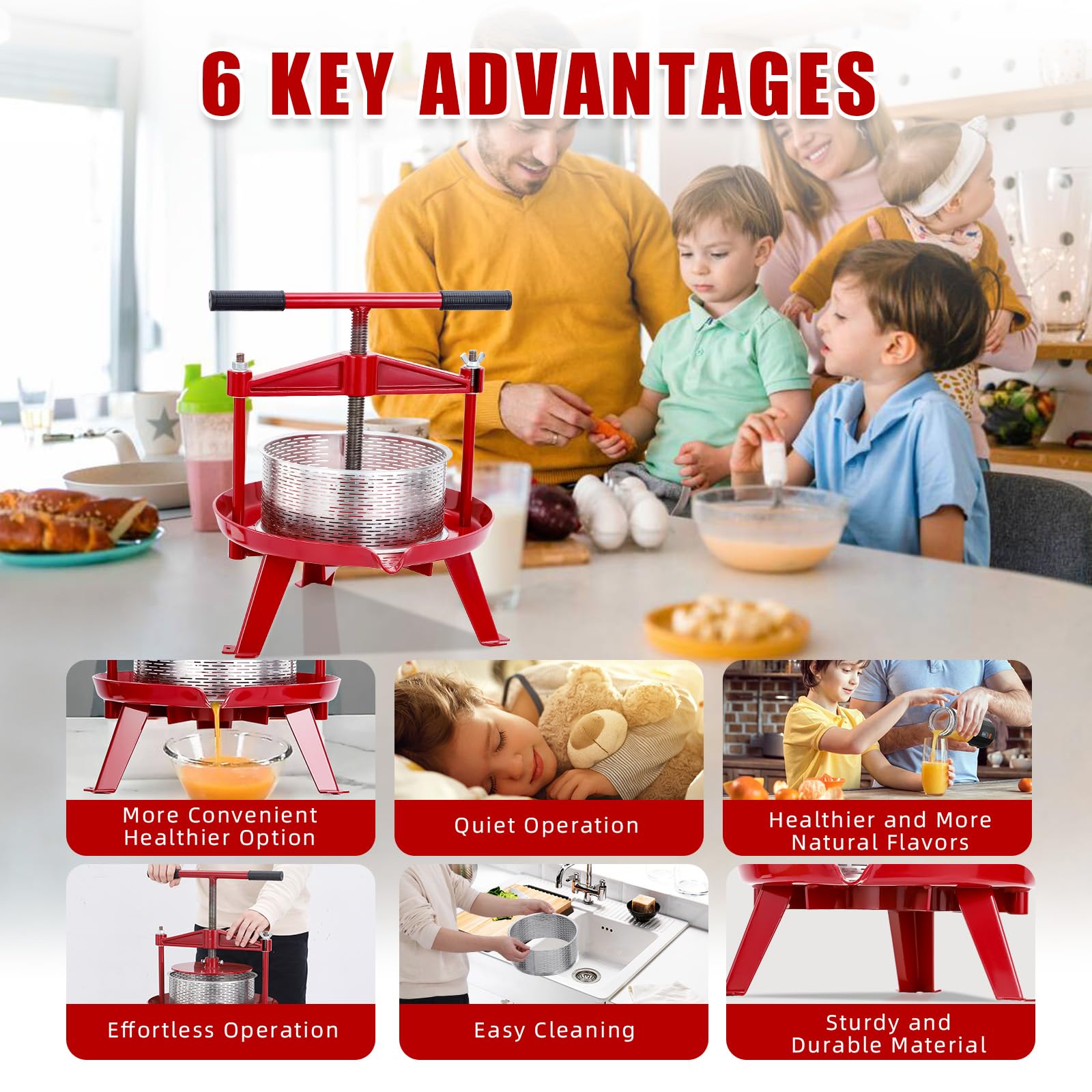 Garvee Manual Fruit Wine Press 2.38 Gal, Stainless Steel Fruit and Wine Press with T-Handle, Stable Triangular Structure, Wine Making Press for Outdoor, Kitchen