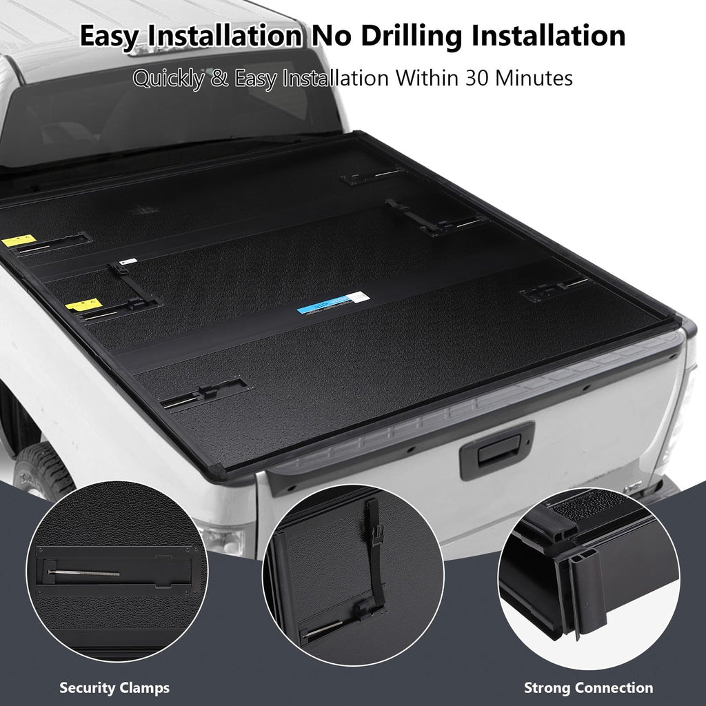 Garvee Hard Folding Truck Bed Tonneau Cover, Tri-Fold Truck Tonneau Cover Compatible with 2015-2022 Chevrolet Colorado CREW Cab 6.2ft Bed, Black