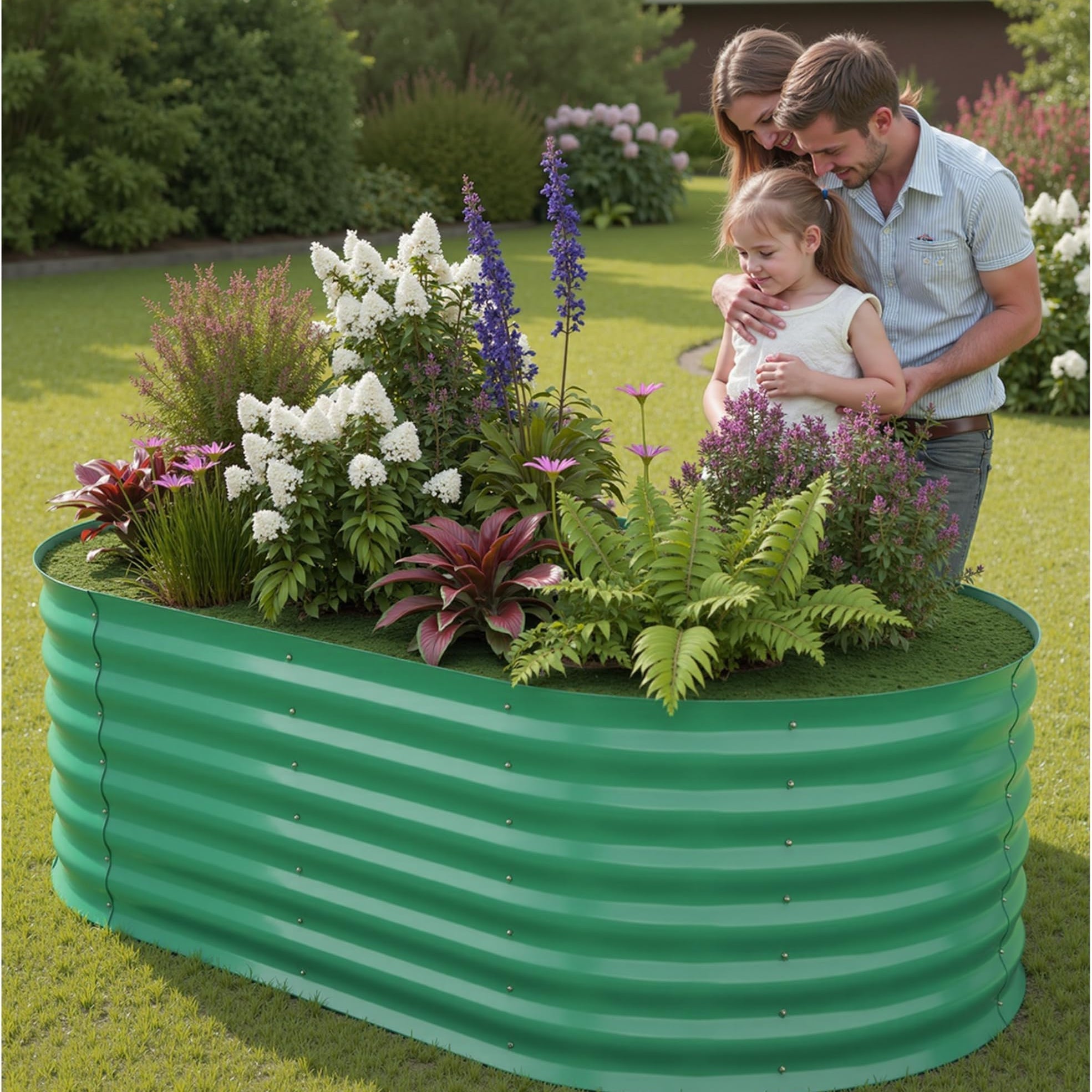 Garvee 6' X 3' X 2' Oval Galvanized Raised Garden Bed, Outdoor Metal Planter Box for Flowers, Vegetables & Herbs, Green