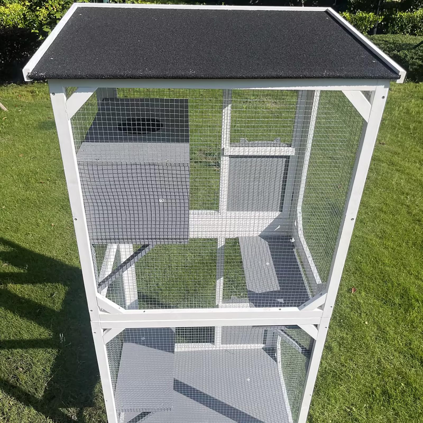 Garvee Large Cat Cage with Elevated Rest Box Metal Cat Playpen for 1-3 Cats 71 Inch Wooden 2 Tiers Natural Color One Size