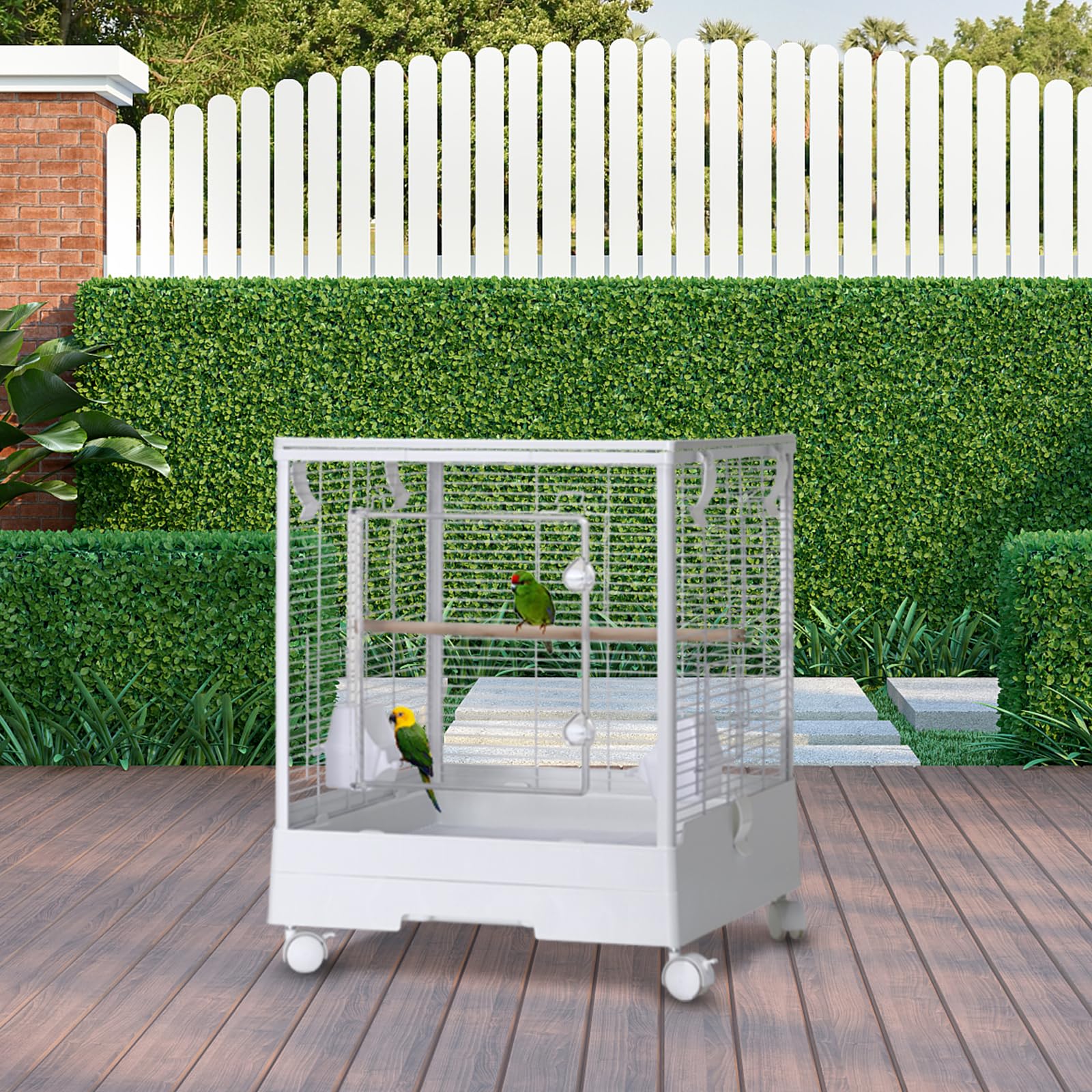 Garvee Small Bird Cage with Wheels, 40 Inch Parakeet Cage with Top Stand, 3 in 1 Bird Carrier for Small Birds, Green