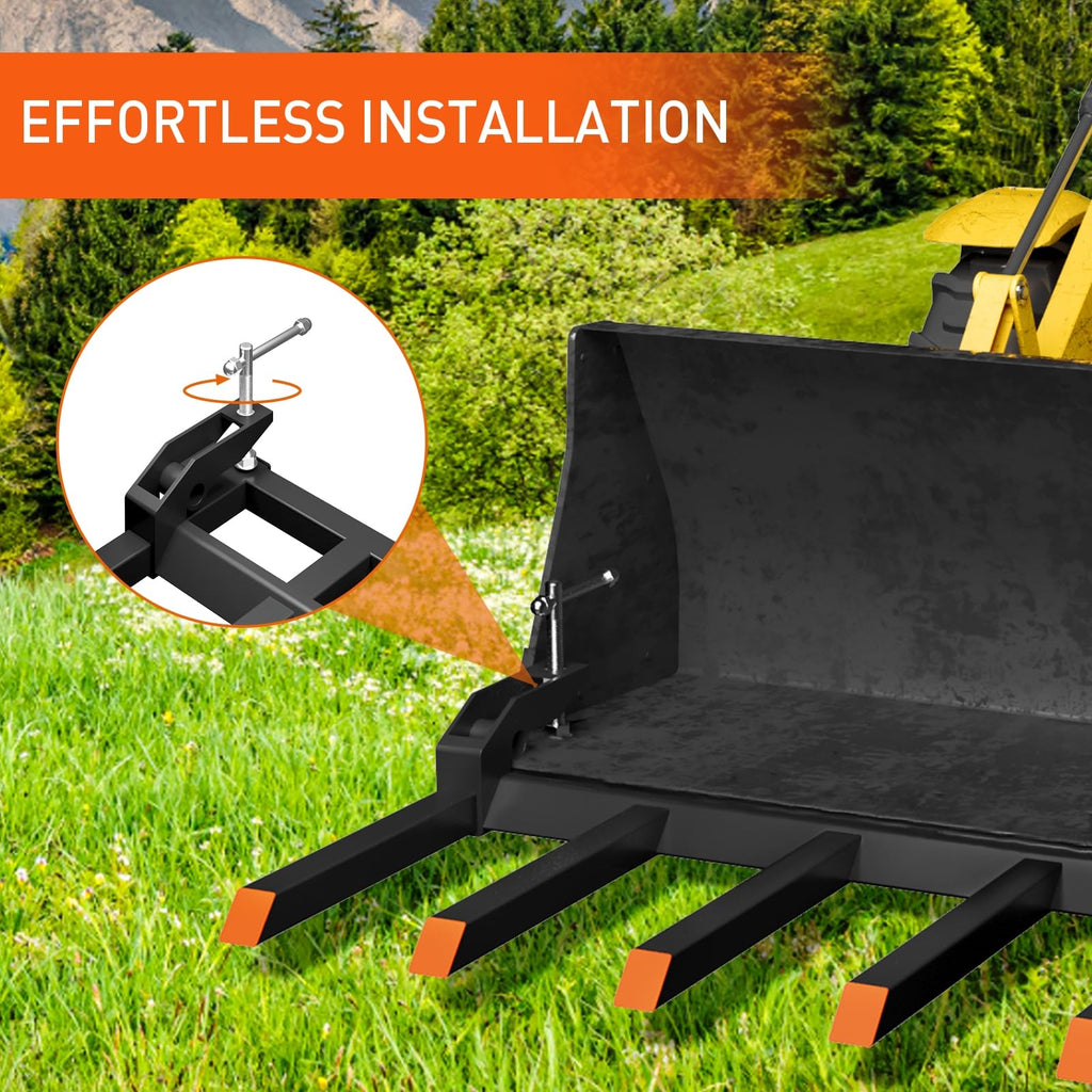 Garvee 58" Clamp on Tractor Debris Forks, Heavy Duty Clamp on Pallet Forks with 4000 LBS Loading Capacity, for Skid Steer Loader, Tractor Attachments