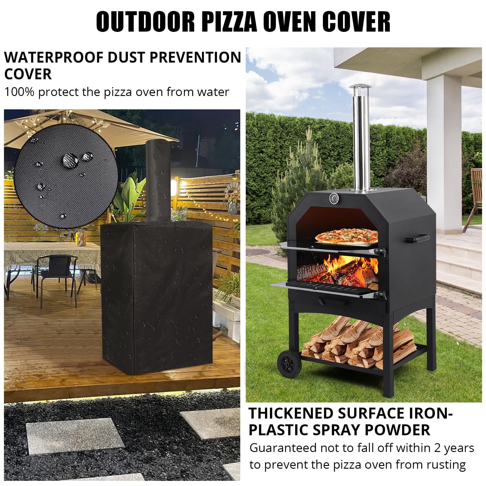 Garvee Outdoor Pizza Oven, Wood-Fired with Wheels, 12" Pizza Stone, Waterproof Cover, Pizza Peel & Accessories for Camping, Backyard BBQ, and Parties