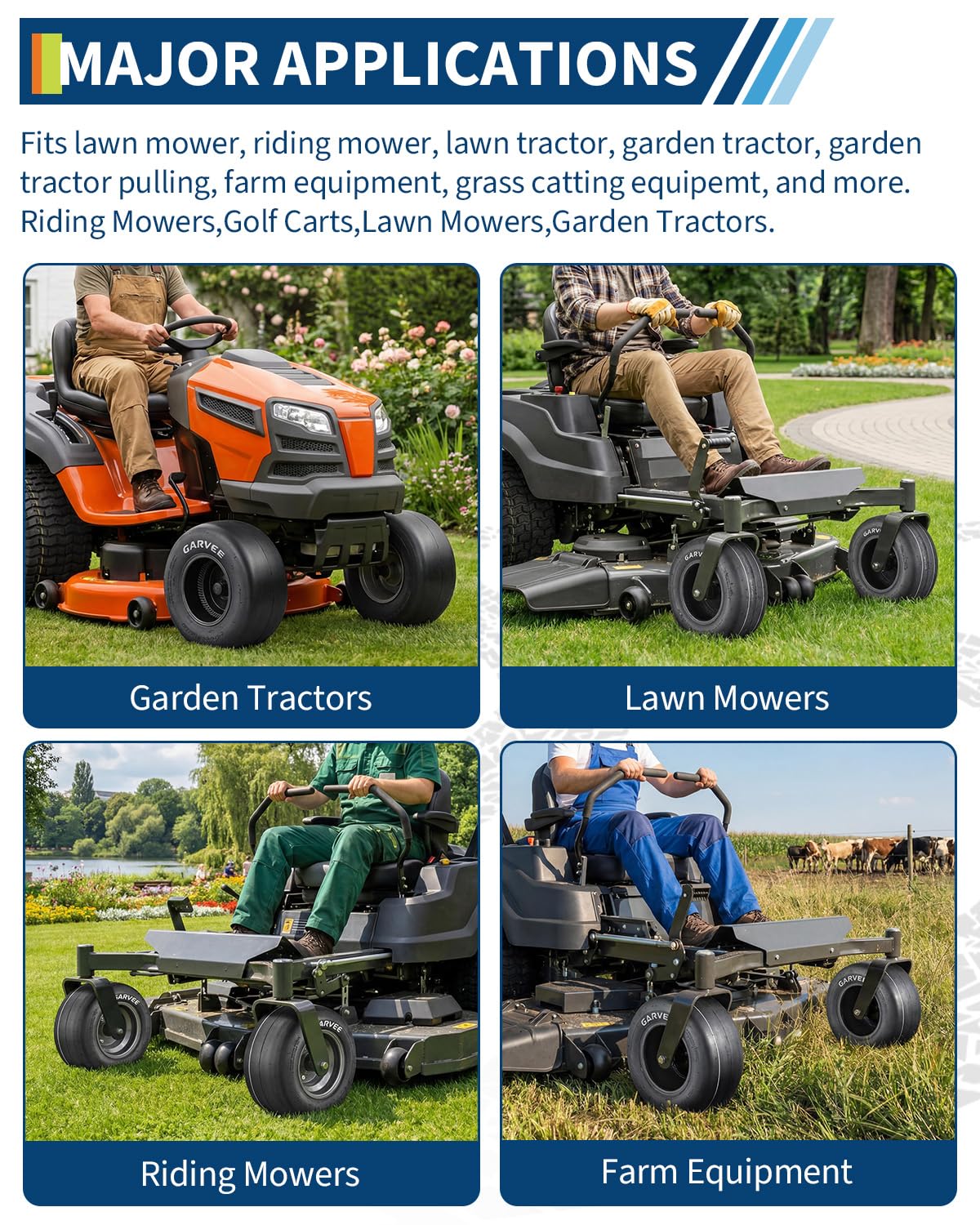 Garvee 2 Pack 16x6.50-8 Lawn Mower Tire, Smooth Pattern, Tubeless, 4PR, Turf Use, Black